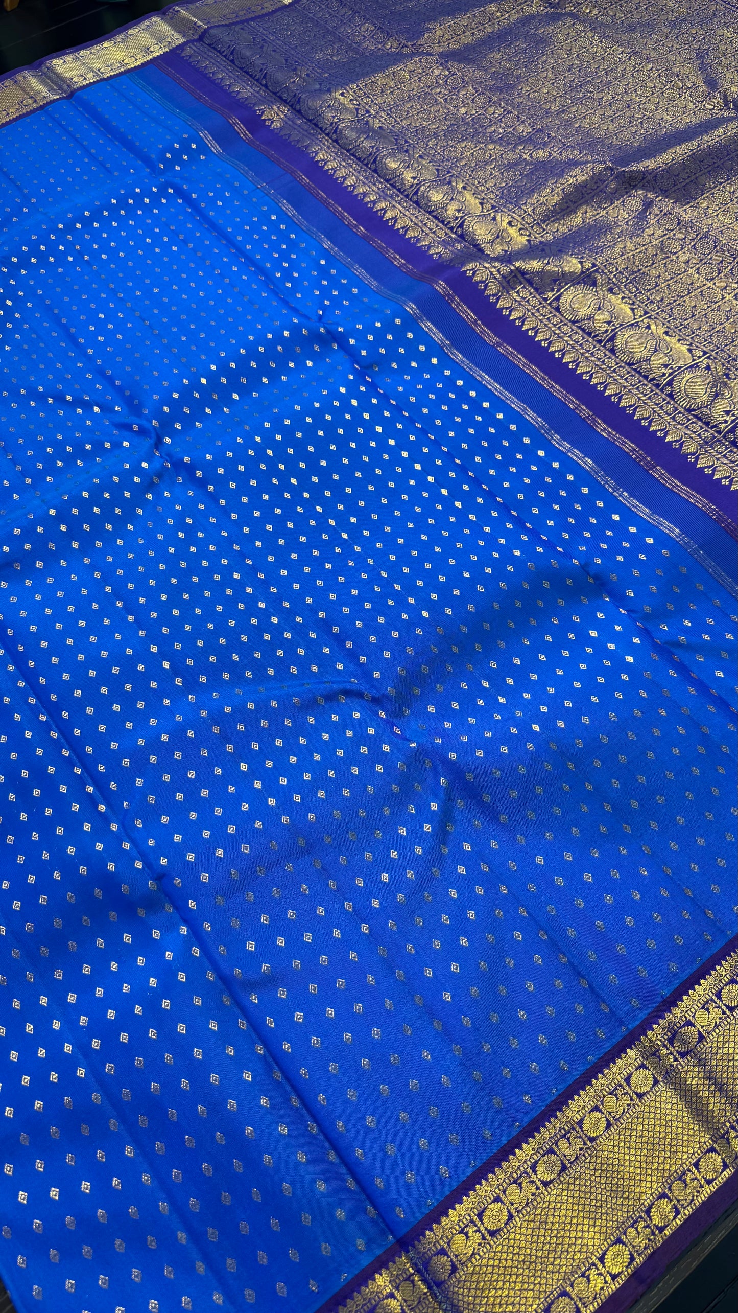 ROYAL BLUE CONTRAST WITH PURPLE GOLD ZARI HANDLOOM KANICHIPURAM SILK SAREE (KSS286)