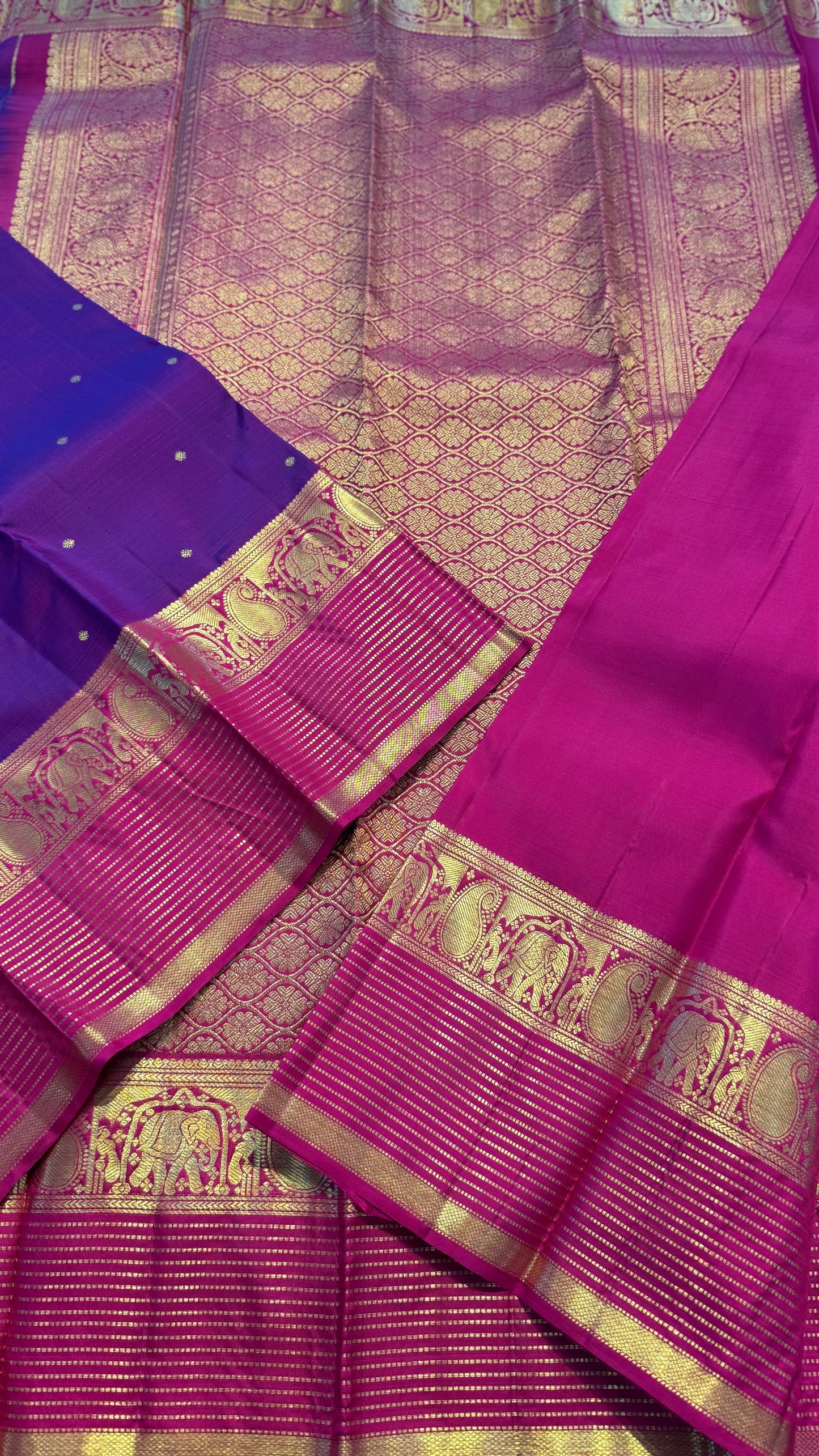 VADAMALLI PURPLE WITH CONTRAST RANI PINK GOLD ZARI HANDLOOM KANICHIPURAM SILK SAREE (KSS248)