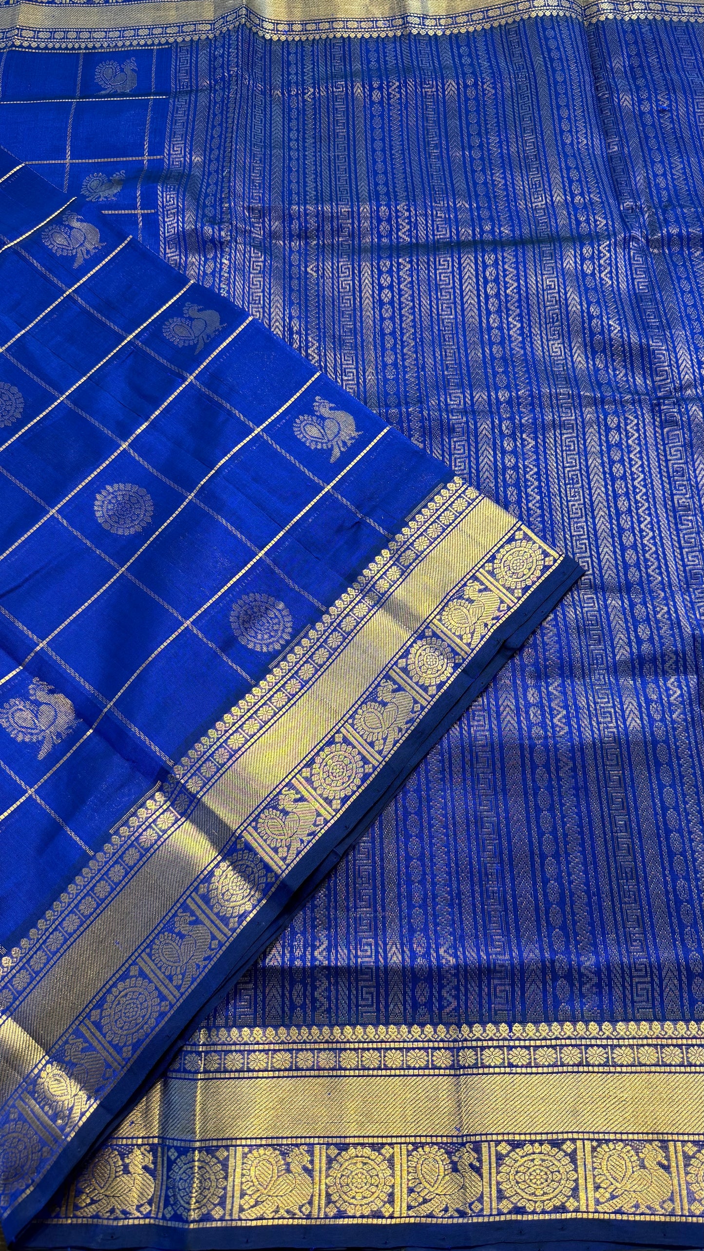ROYAL BLUE KATTAM KANCHIPURAM SILK COTTON SAREE (KSC94)