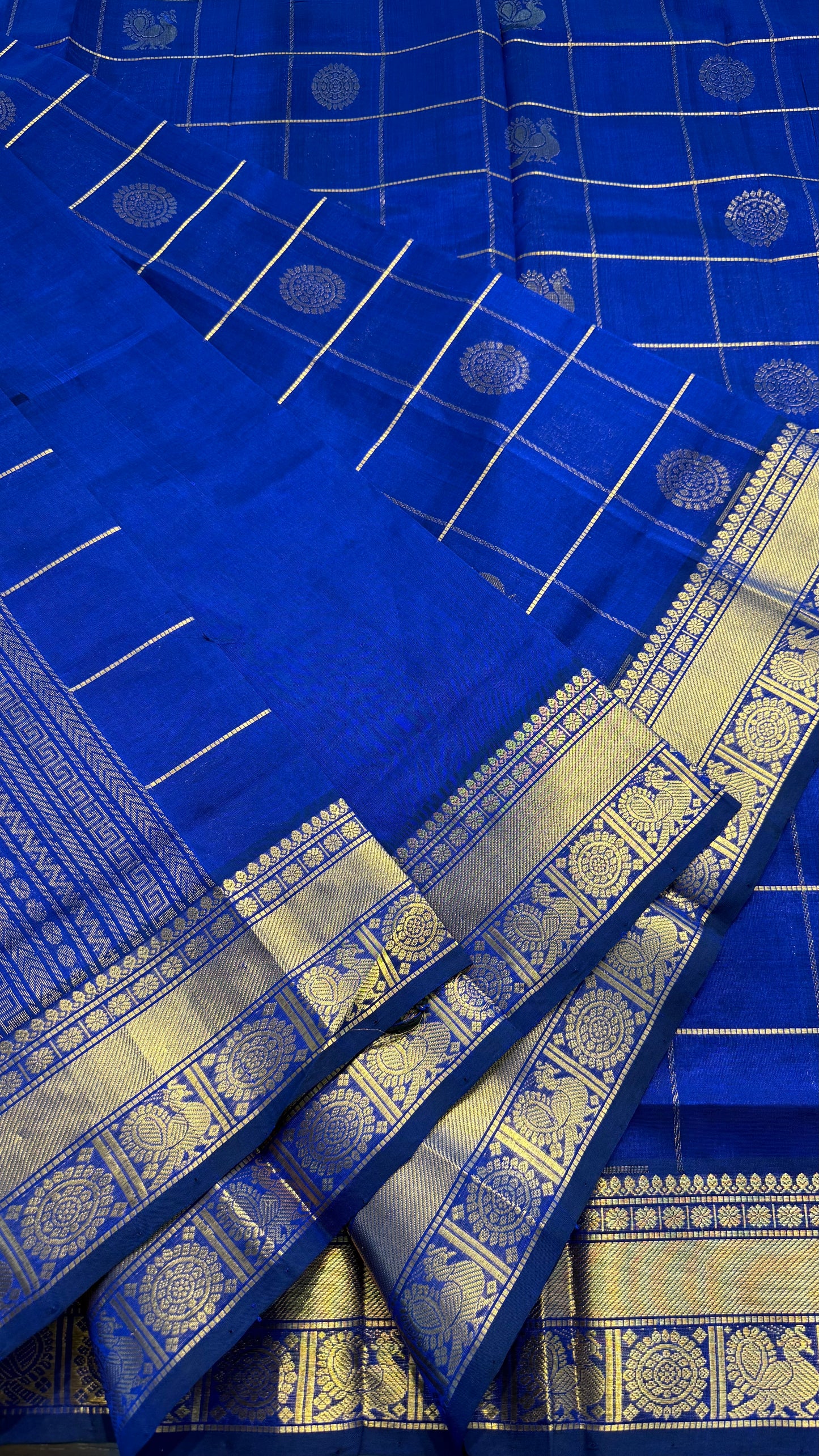 ROYAL BLUE KATTAM KANCHIPURAM SILK COTTON SAREE (KSC94)