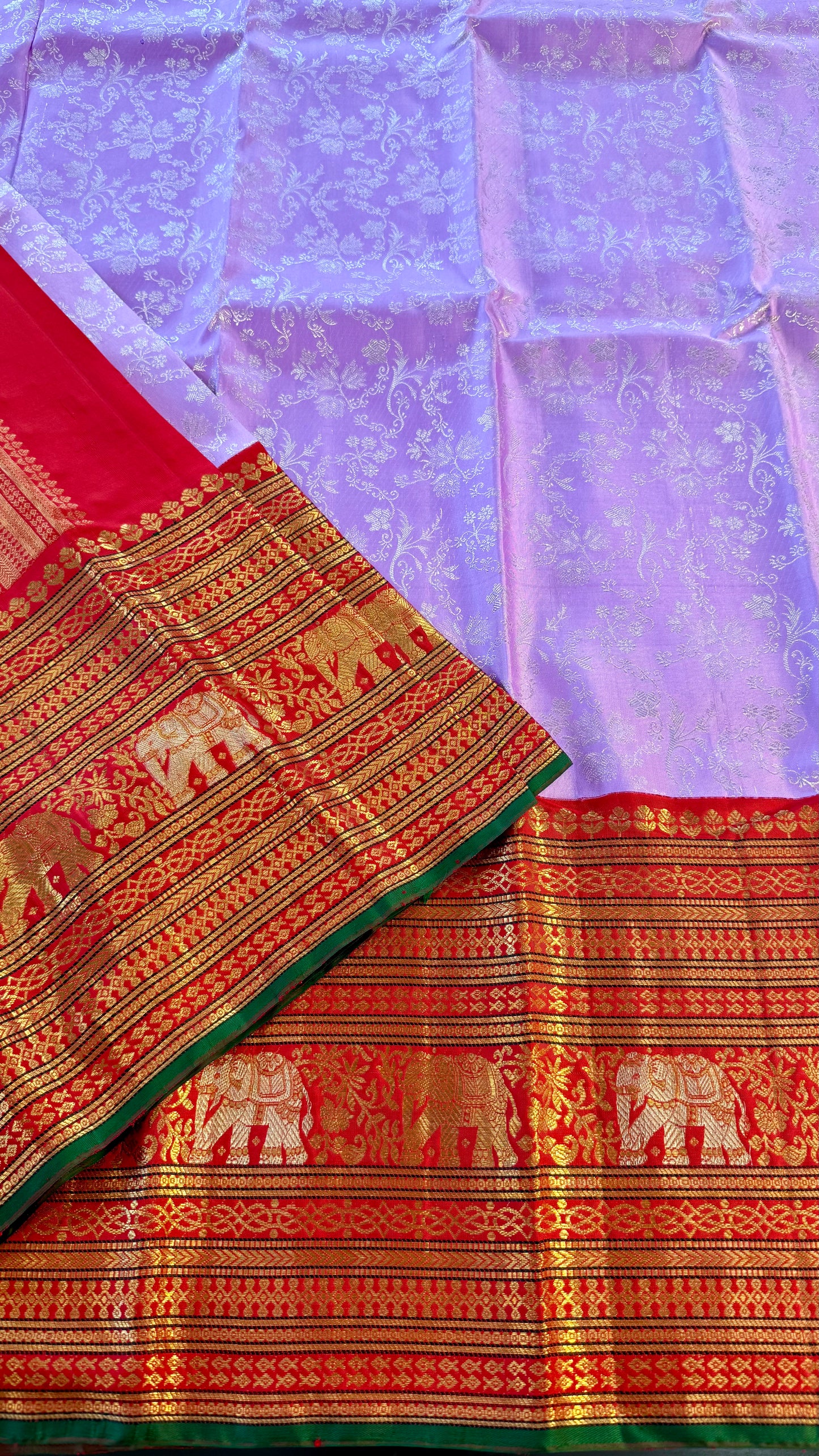 BRIDAL PASTEL LILAC PURPLE GOLD & SILVER ZARI HANDLOOM KANICHIPURAM SILK SAREE (KSS97)