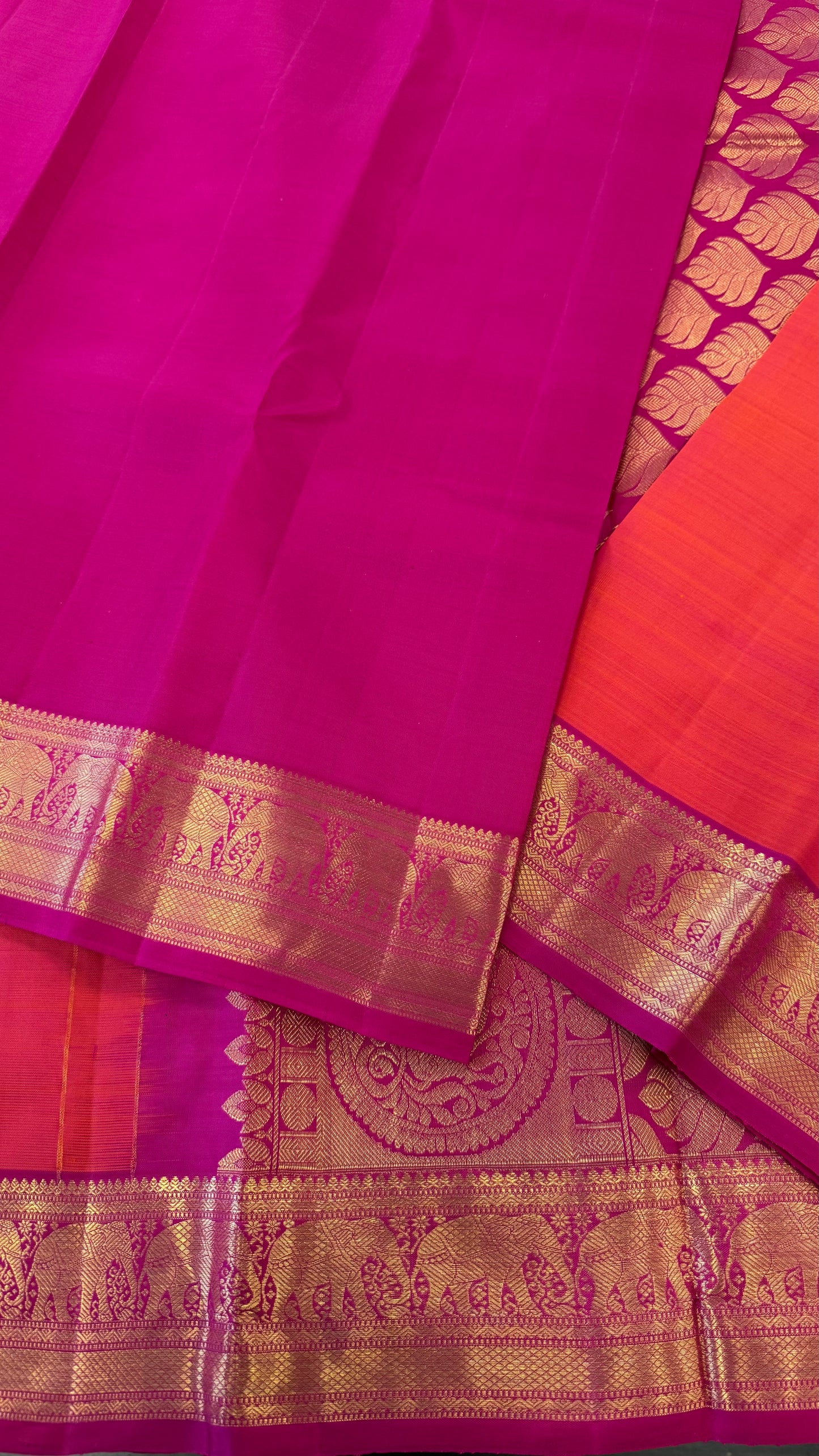 DUAL TONE ORANGE PINK GOLD ZARI HANDLOOM KANICHIPURAM SILK SAREE (KSS209)