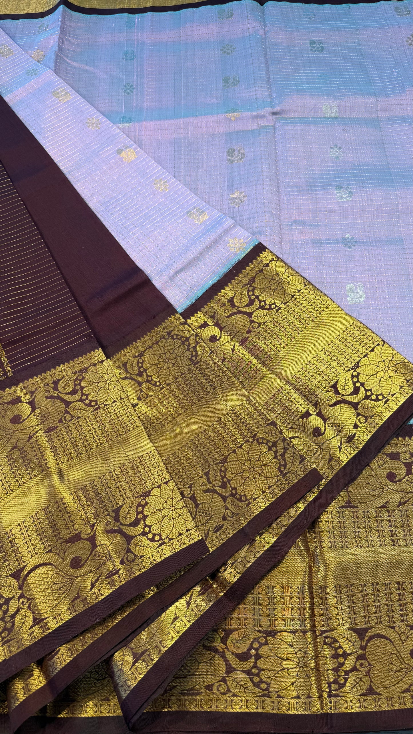 PASTEL PURPLE WITH CONTRAST DARK BROWN MANGALAGIRI SILK COTTON (MSC06)