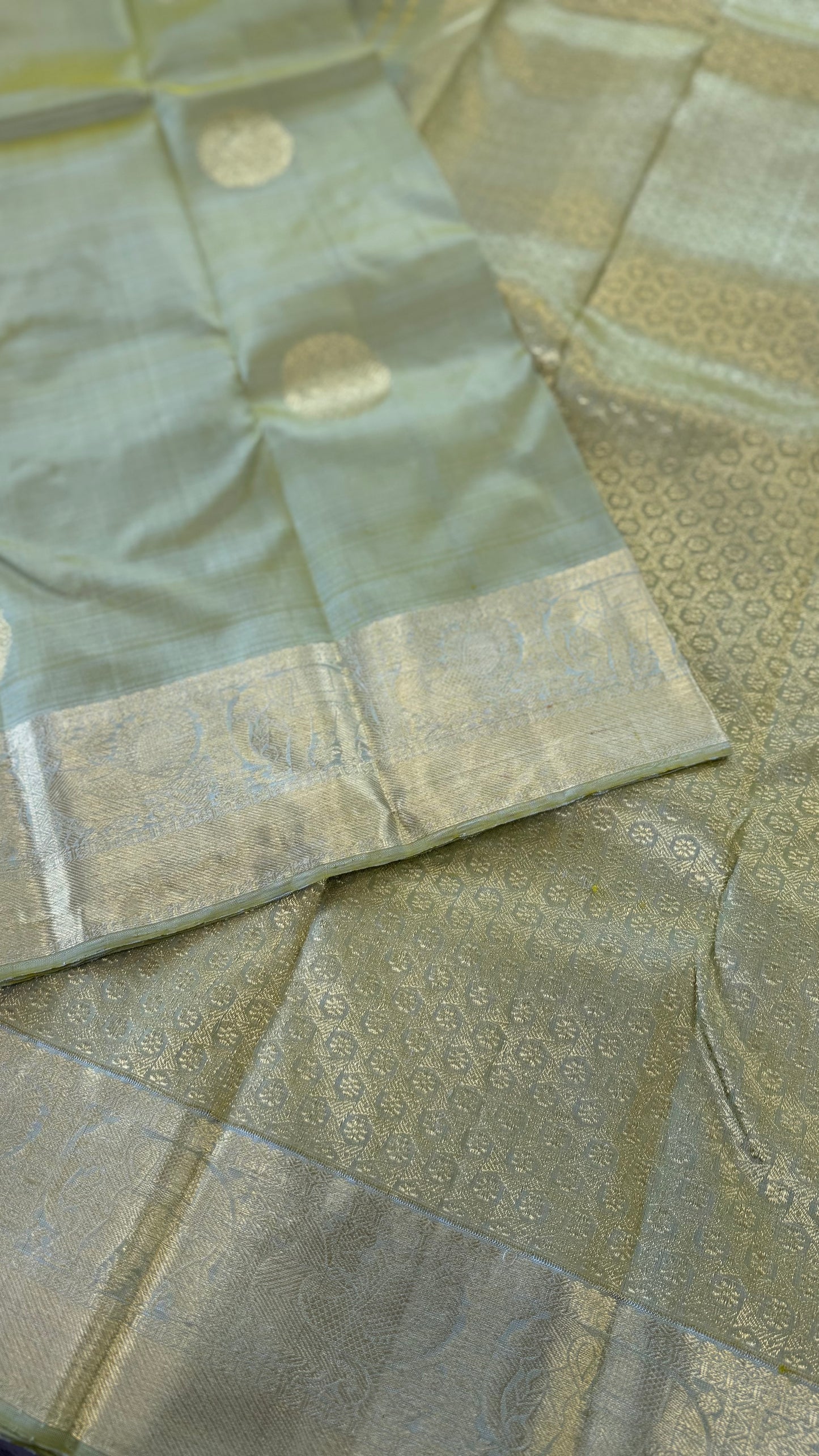 SUGAR CANE GREEN GOLD ZARI HANDLOOM KANICHIPURAM SILK SAREE (KSS246)