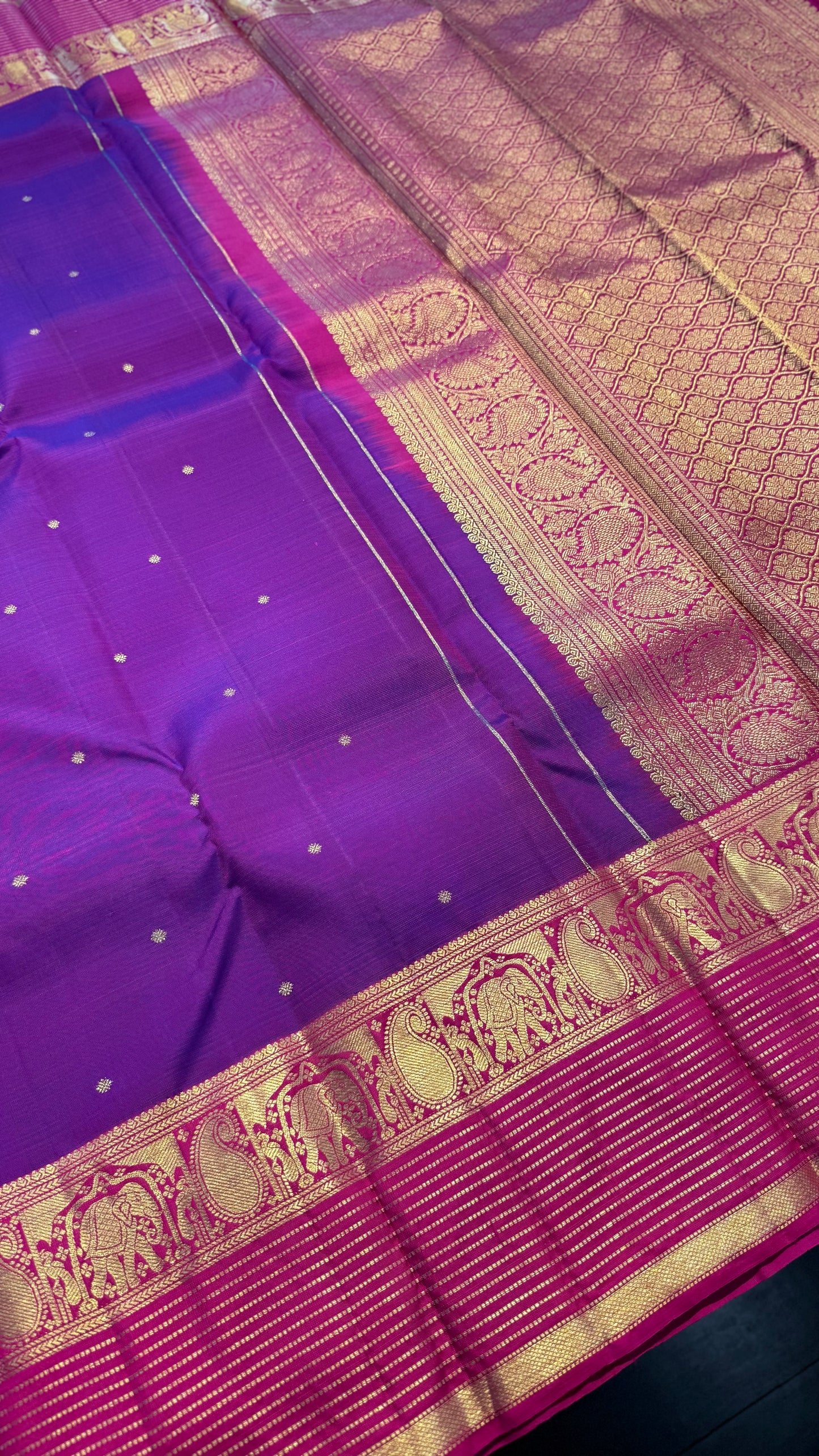 VADAMALLI PURPLE WITH CONTRAST RANI PINK GOLD ZARI HANDLOOM KANICHIPURAM SILK SAREE (KSS248)