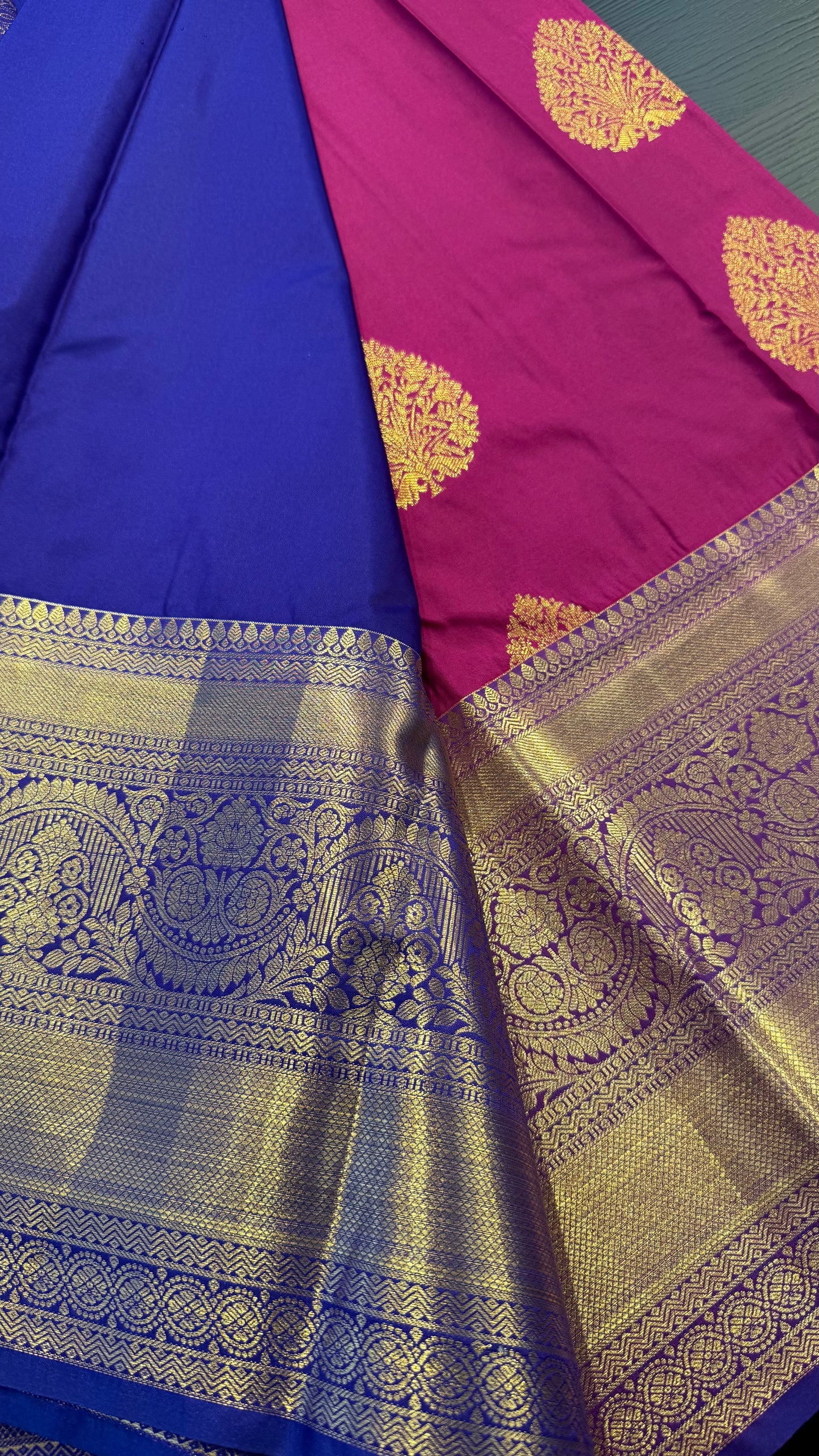 HOT PINK WITH CONTRAST PURPLE SEMI SILK KANICHIPURAM SILK SAREE (SSKS41)