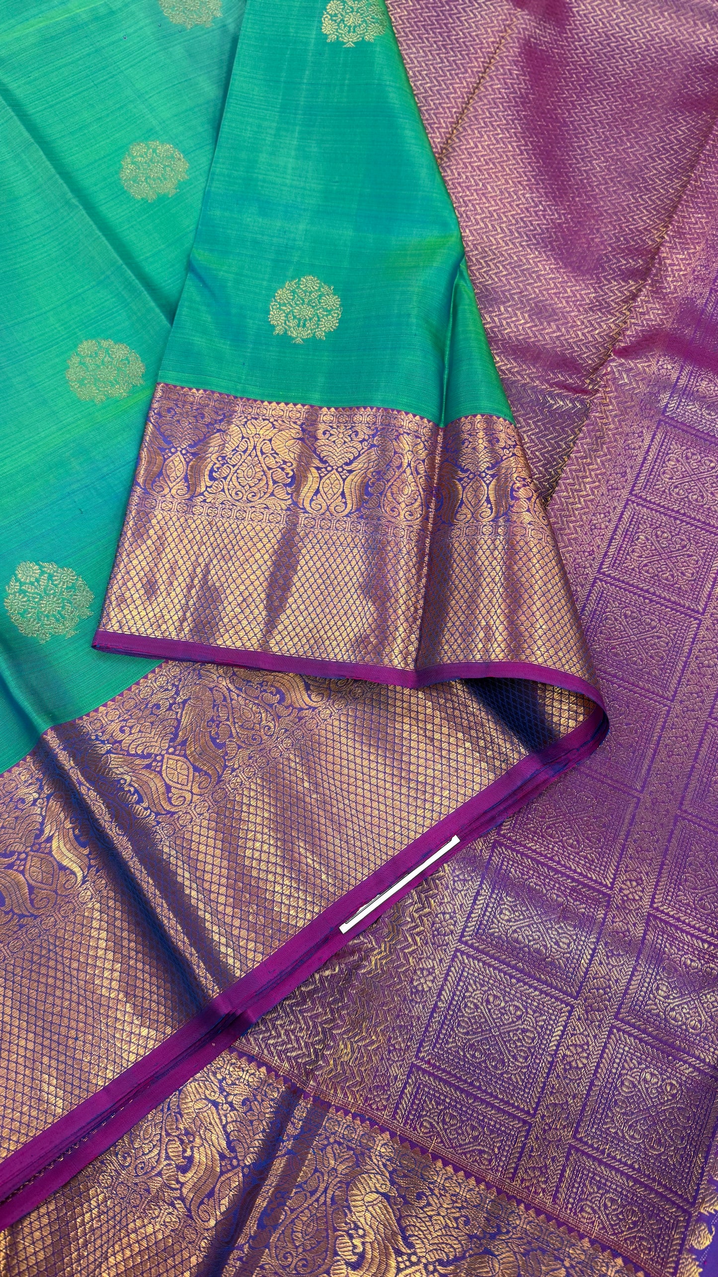 DUAL TONE PEACOCK BLUE & PURPLE HANDLOOM PURE KANICHIPURAM SILK SAREE (KSS87)