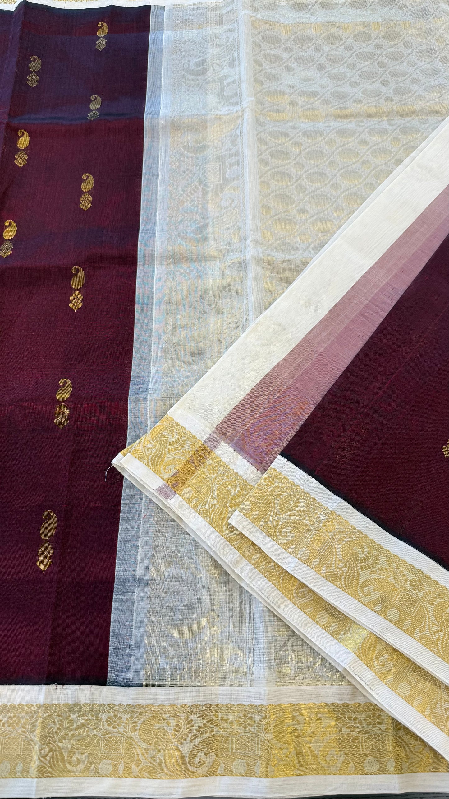 MAROON WITH CONTRAST CREAM KANCHIPURAM SILK COTTON (KSC78)