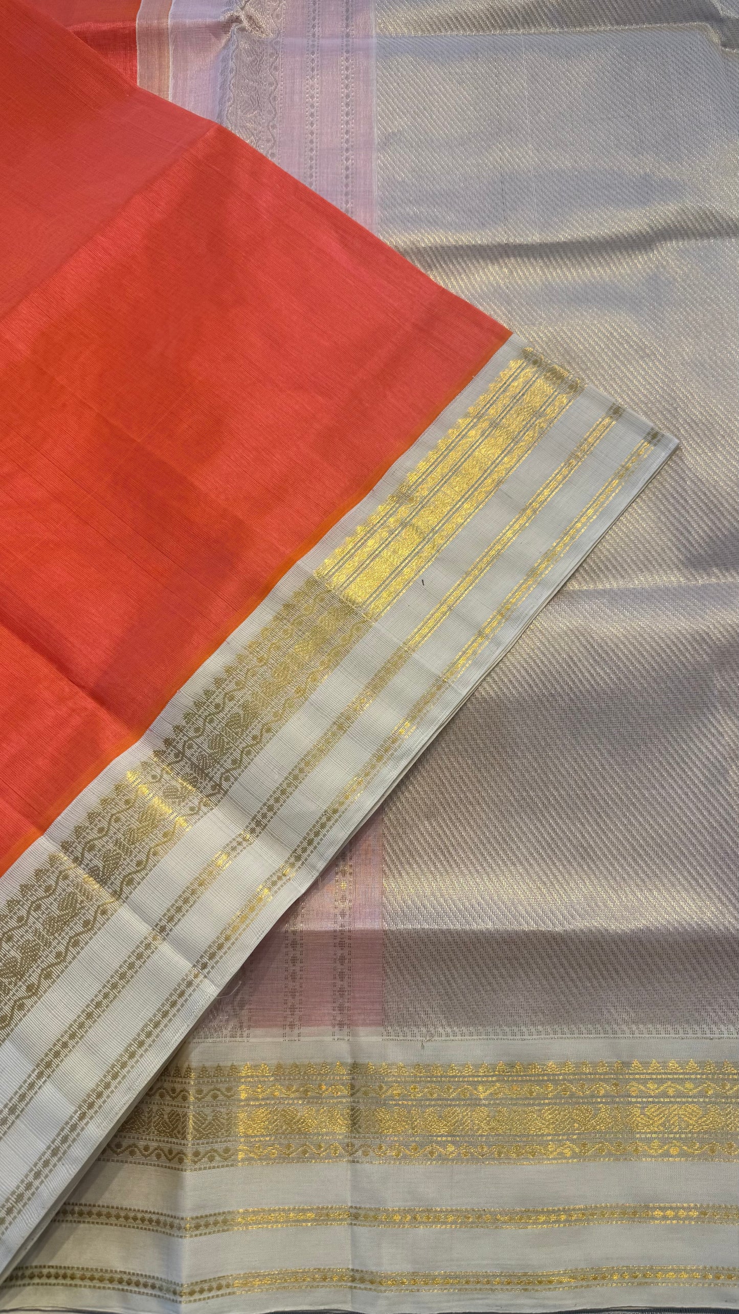 ORANGE WITH CONTRAST CREAM KANCHIPURAM SILK COTTON (KSC117)