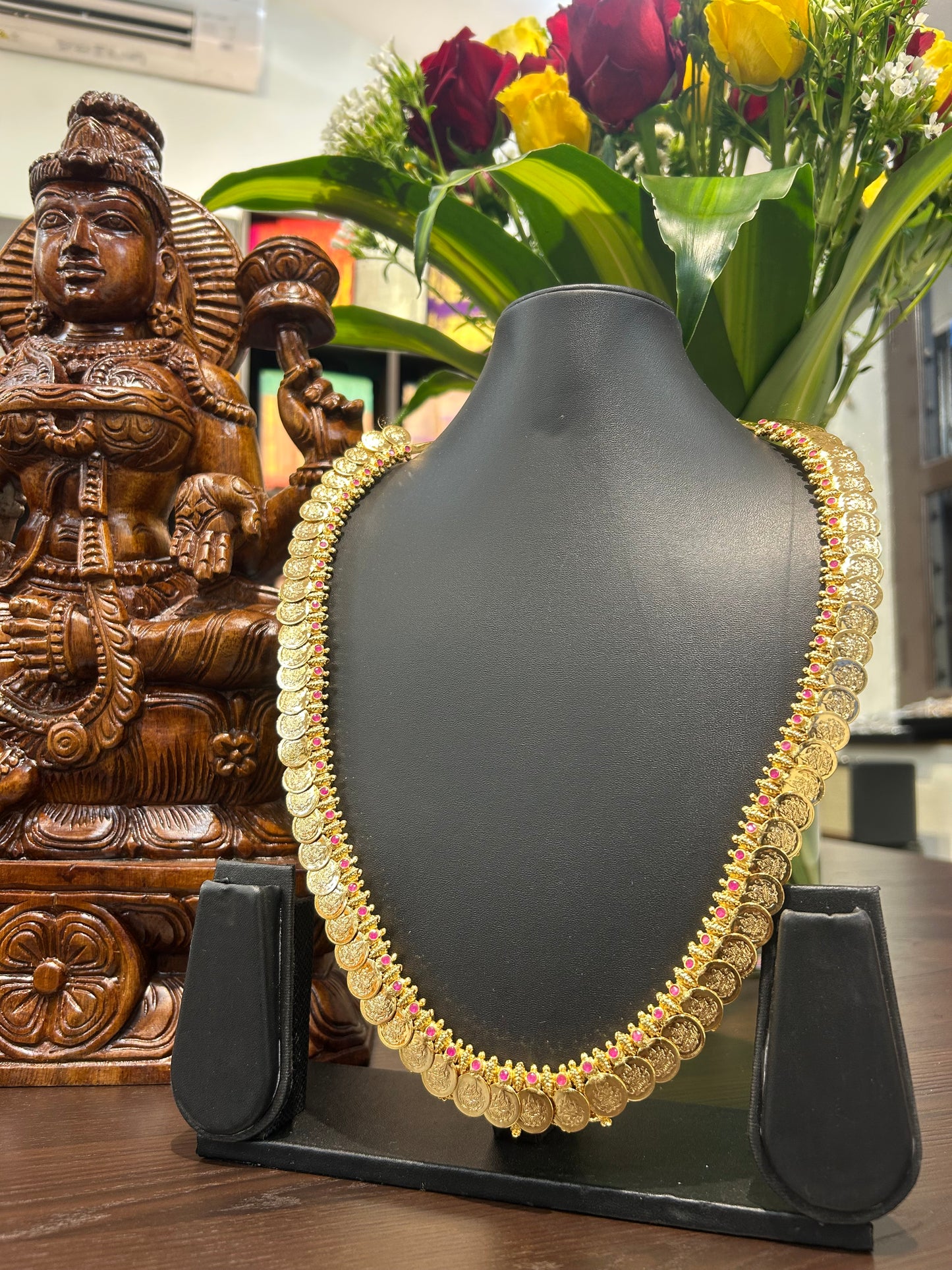 Ranya 916 Polish Dual Side Mango & Kasu Long Necklace