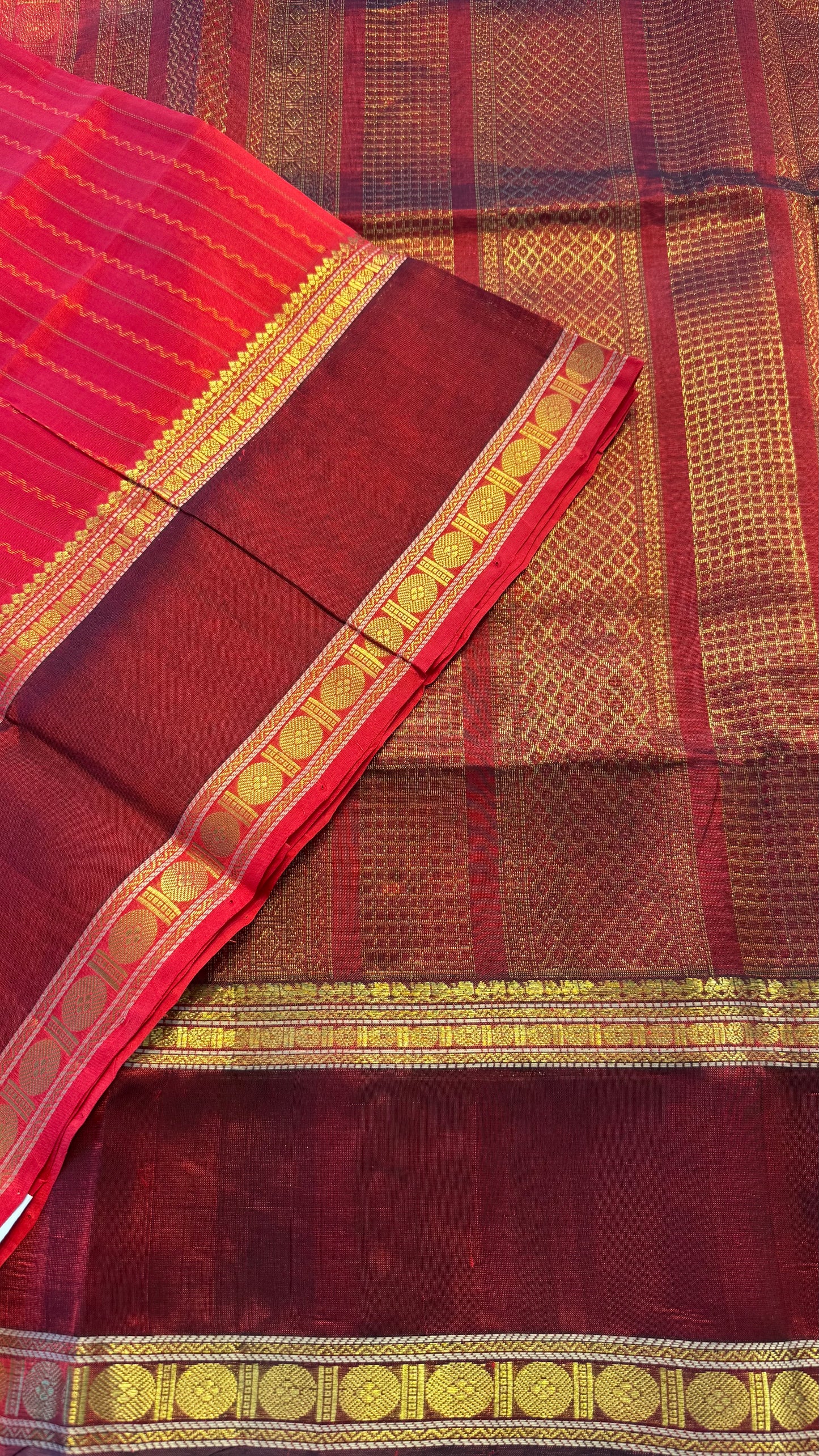 RED WITH MAROON HANDLOOM KANCHIPURAM SILK COTTON (KSC124)