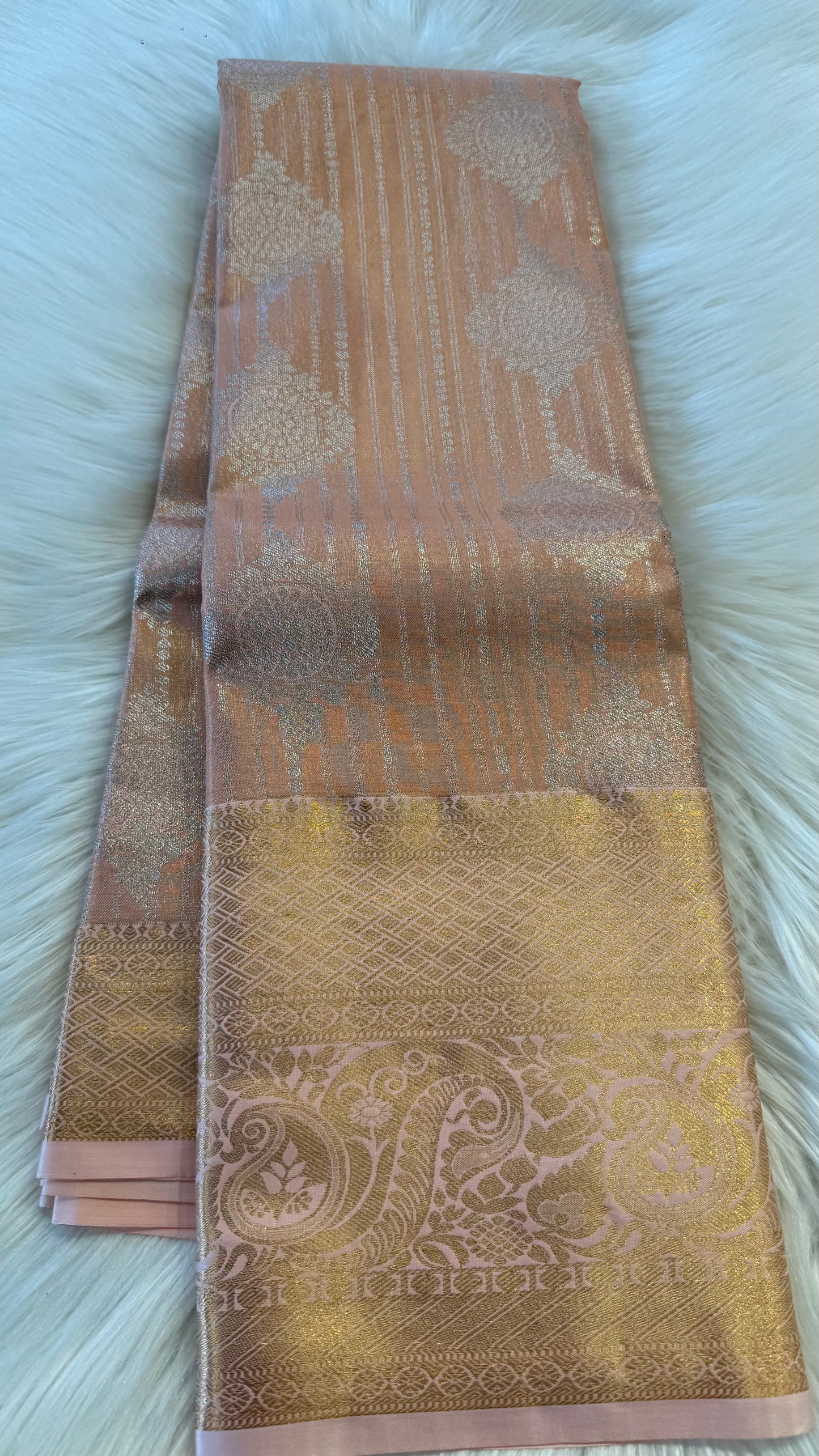 PEACH SEMI SILK KANICHIPURAM SILK SAREE (SSKS19)