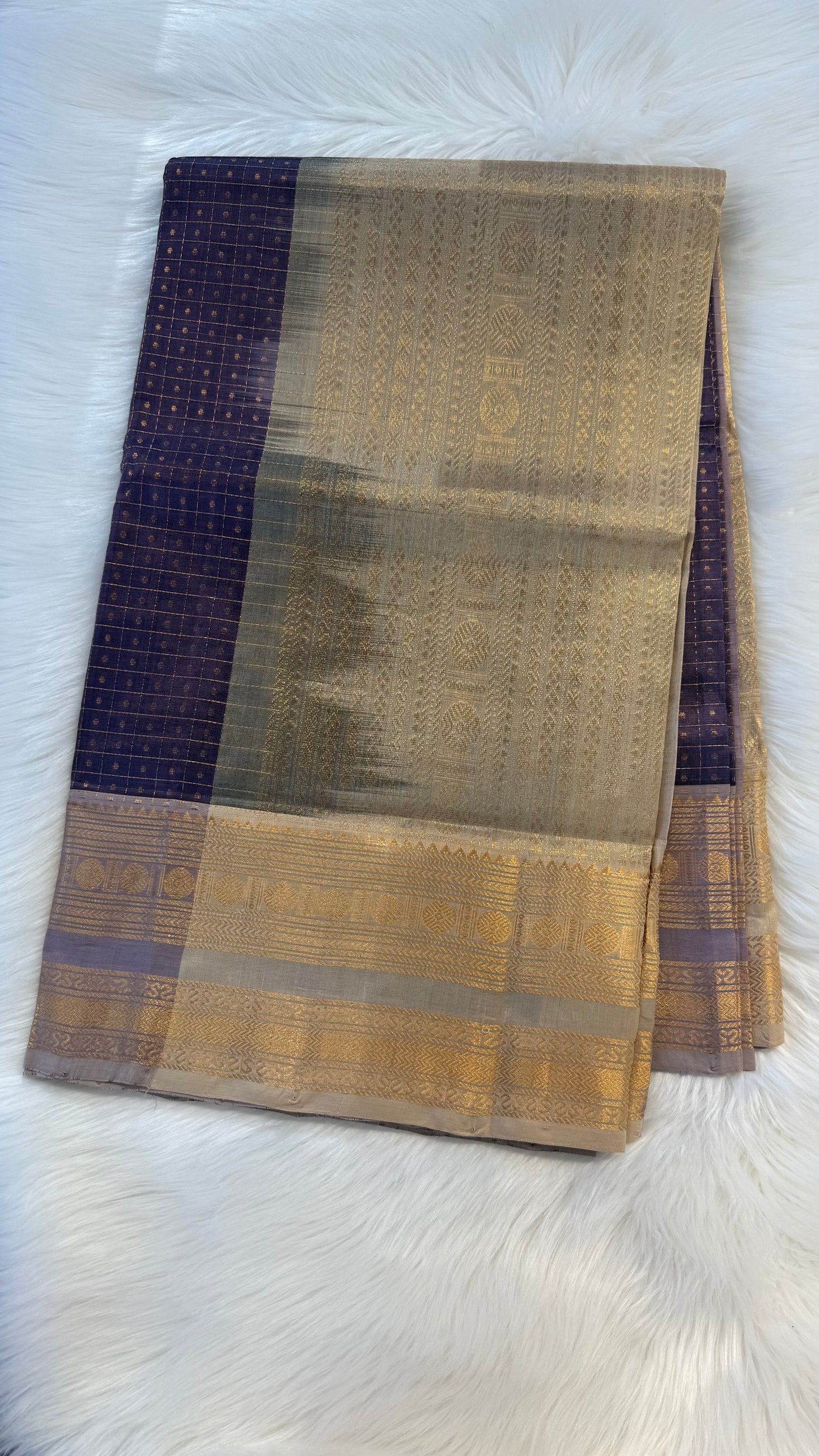 LAKSHA DEEPAM TARO WITH CREAM HANDLOOM KANCHIPURAM SILK COTTON (KSC54)