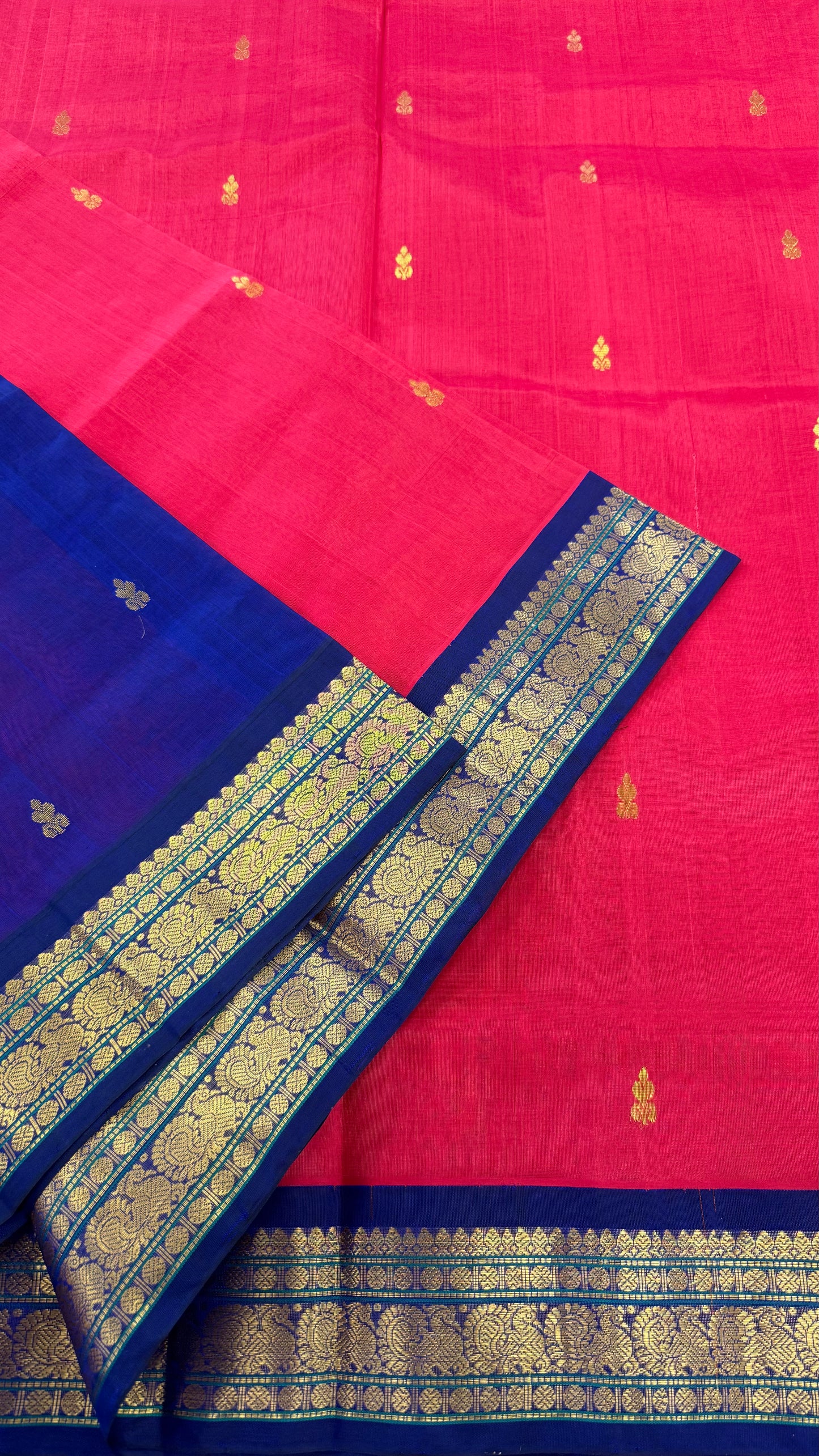 RED WITH CONTRAST PURPLE HANDLOOM KANCHIPURAM SILK COTTON (KSC15)