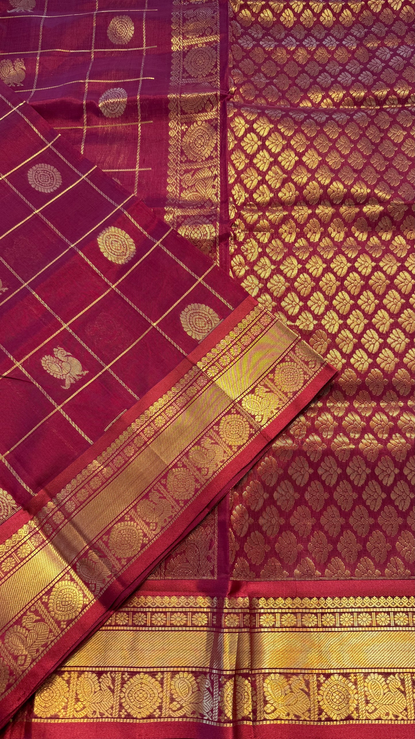 RED KATTAM HANDLOOM KANCHIPURAM SILK COTTON (KSC127)