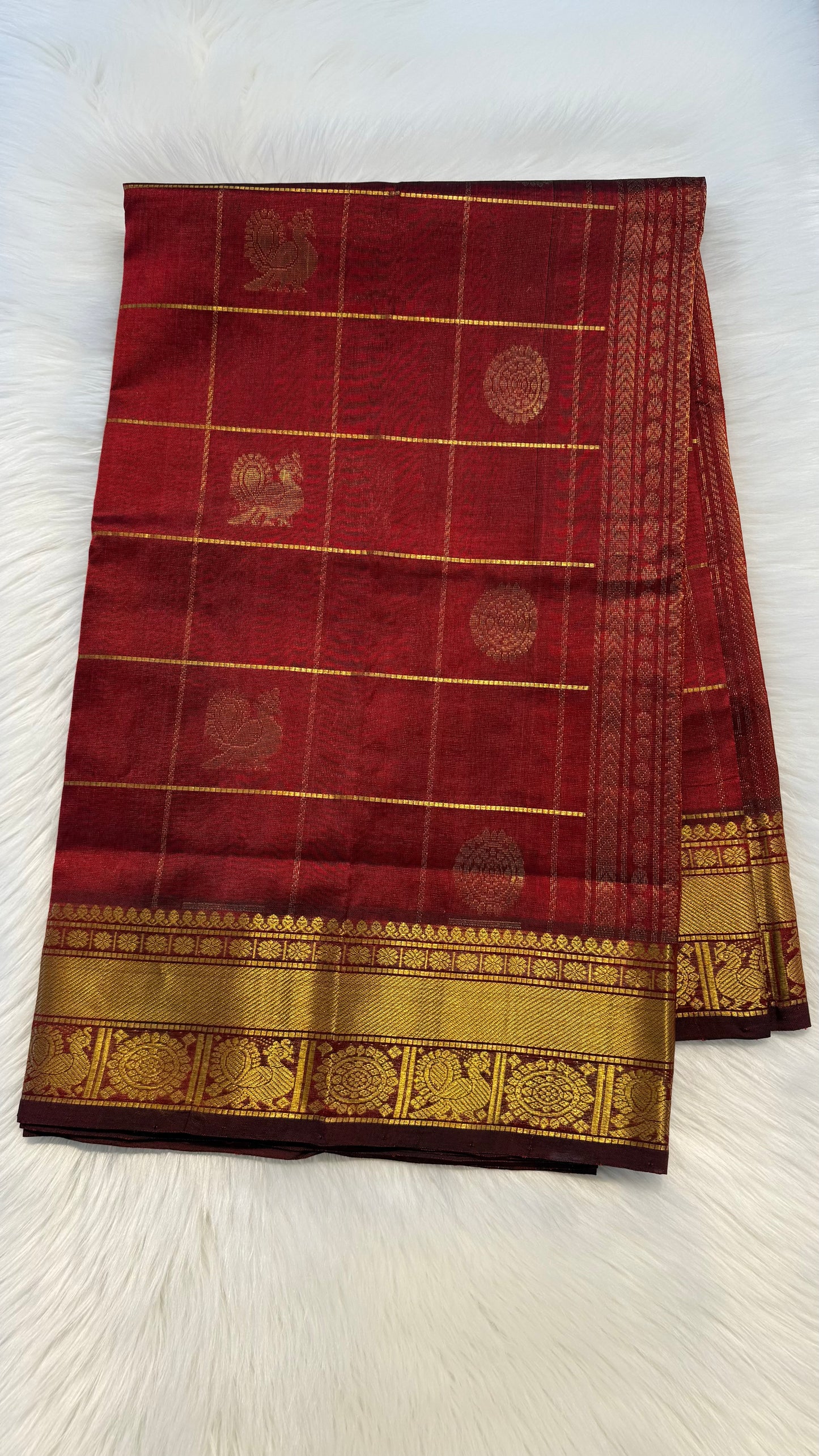 MAROON KATTAM HANDLOOM KANCHIPURAM SILK COTTON (KSC88)