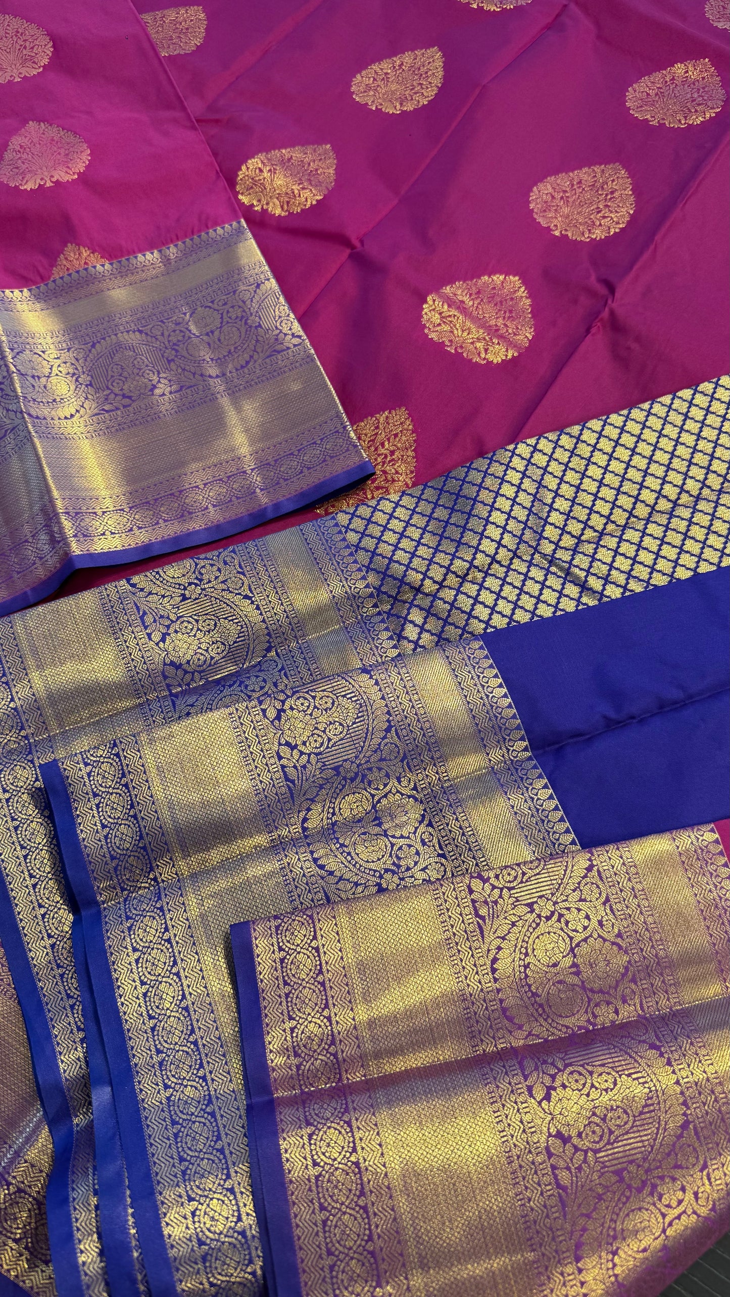 HOT PINK WITH CONTRAST PURPLE SEMI SILK KANICHIPURAM SILK SAREE (SSKS41)