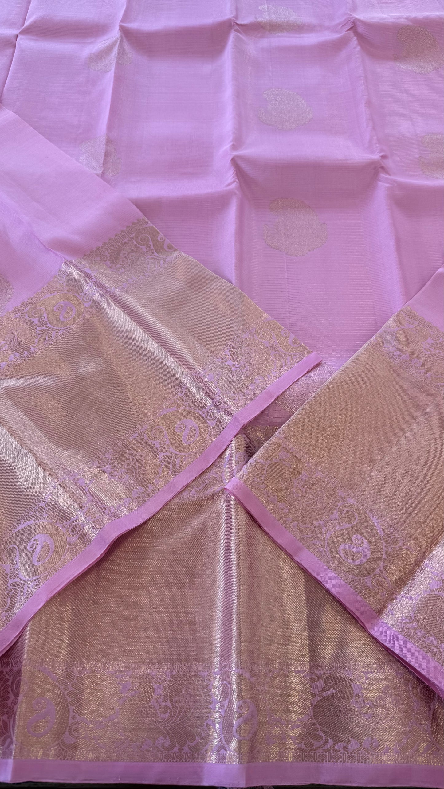VAIRA OOSI PINK BIG BORDER WITH CONTRAST NAVY BLUE GOLD ZARI HANDLOOM KANICHIPURAM SILK SAREE (KSS260)