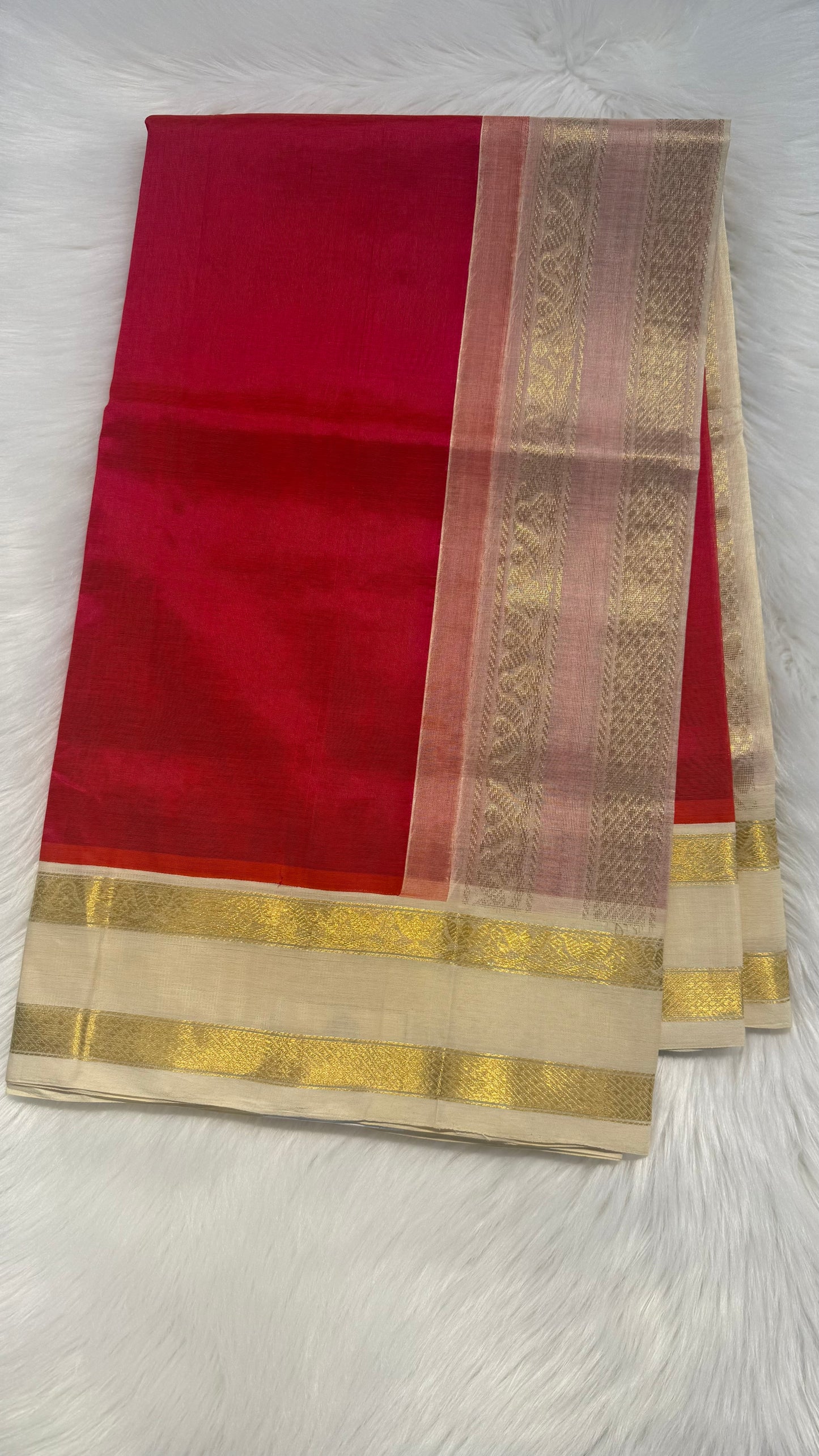 DUAL TONE PINK WITH CONTRAST CREAM KANCHIPURAM SILK COTTON (KSC89)