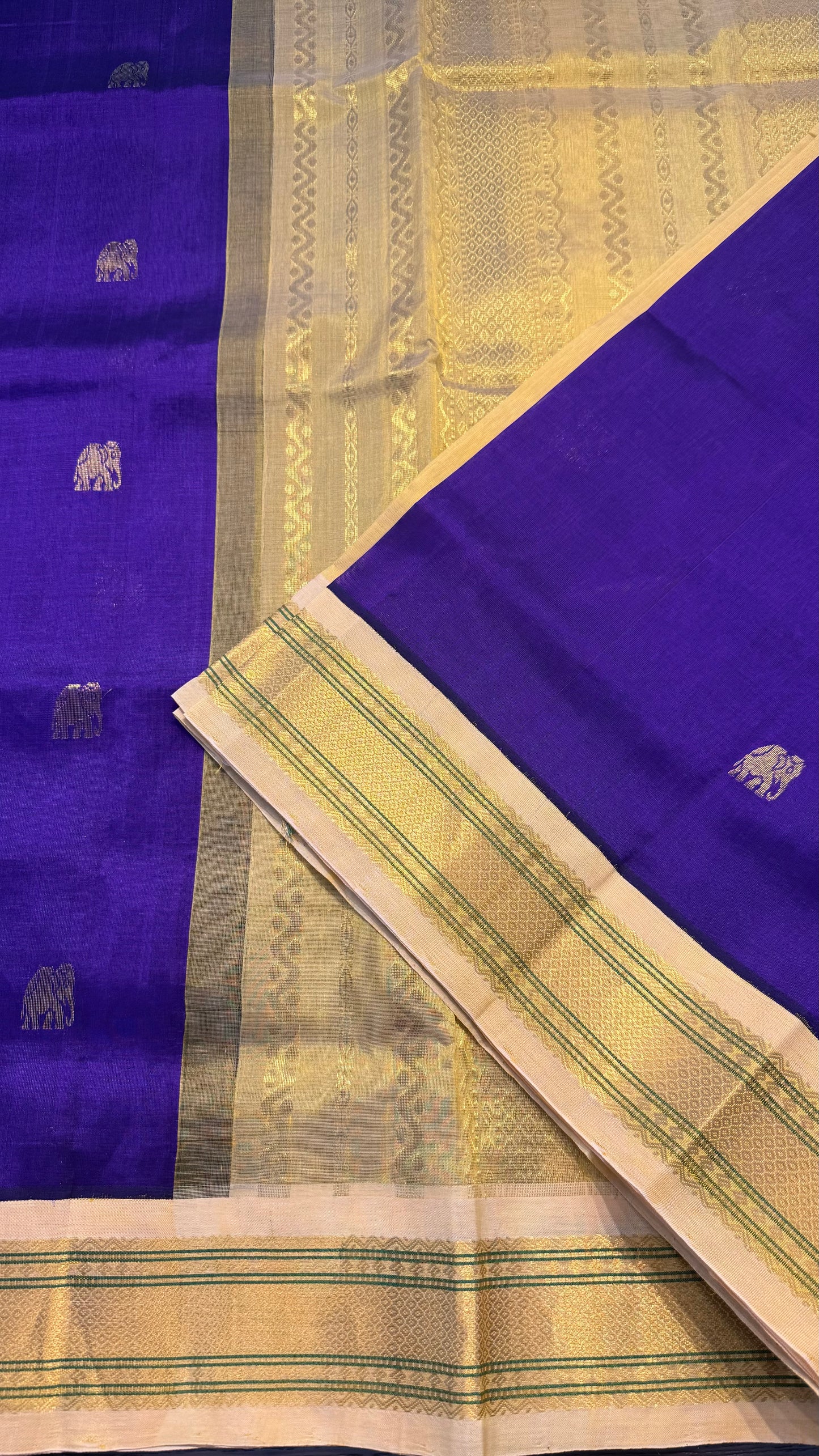 PURPLE WITH CREAM HANDLOOM KANCHIPURAM SILK COTTON (KSC33)