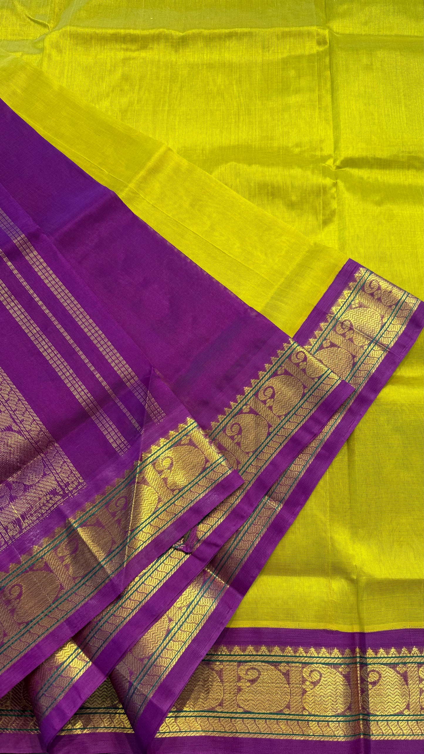 METALLIC YELLOW WITH PURPLE HANDLOOM KANCHIPURAM SILK COTTON (KSC99)
