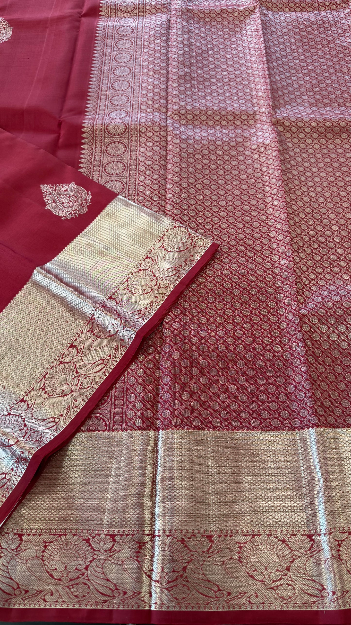 RED GOLD ZARI HANDLOOM KANICHIPURAM SILK SAREE (KSS219)