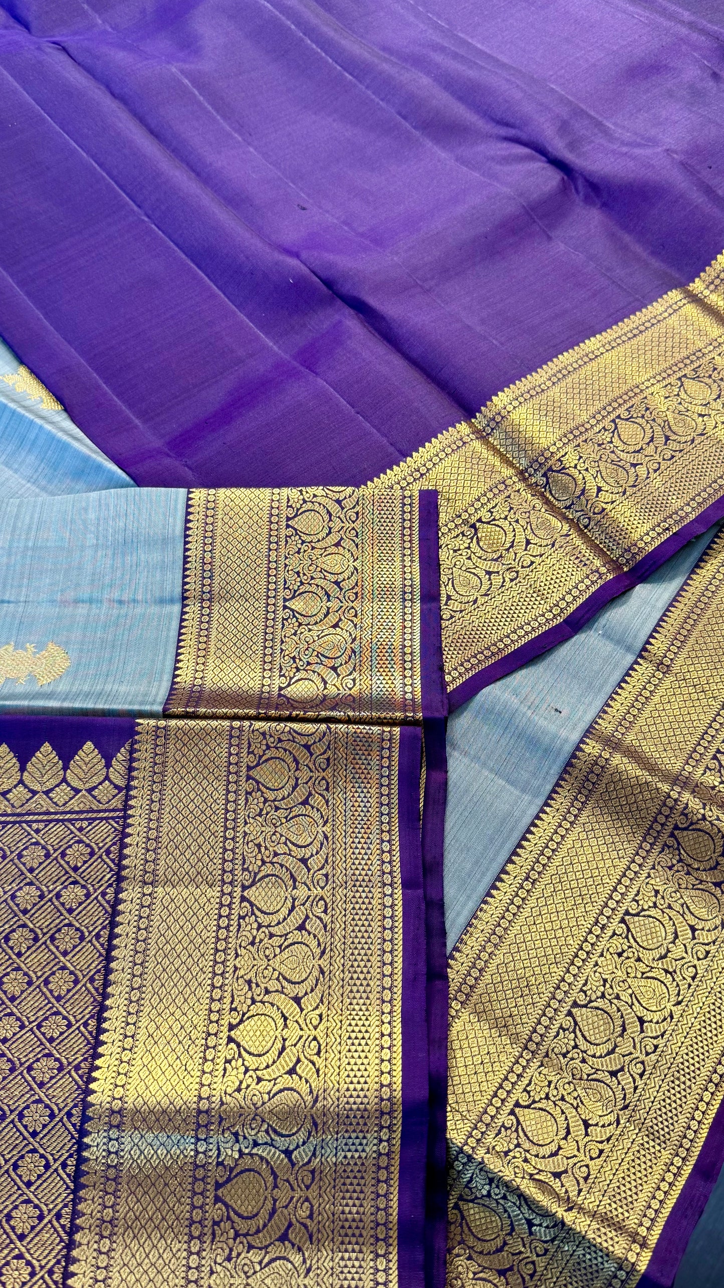 GREY WITH DARK PURPLE HANDLOOM KANICHIPURAM SILK SAREE (KSS13)
