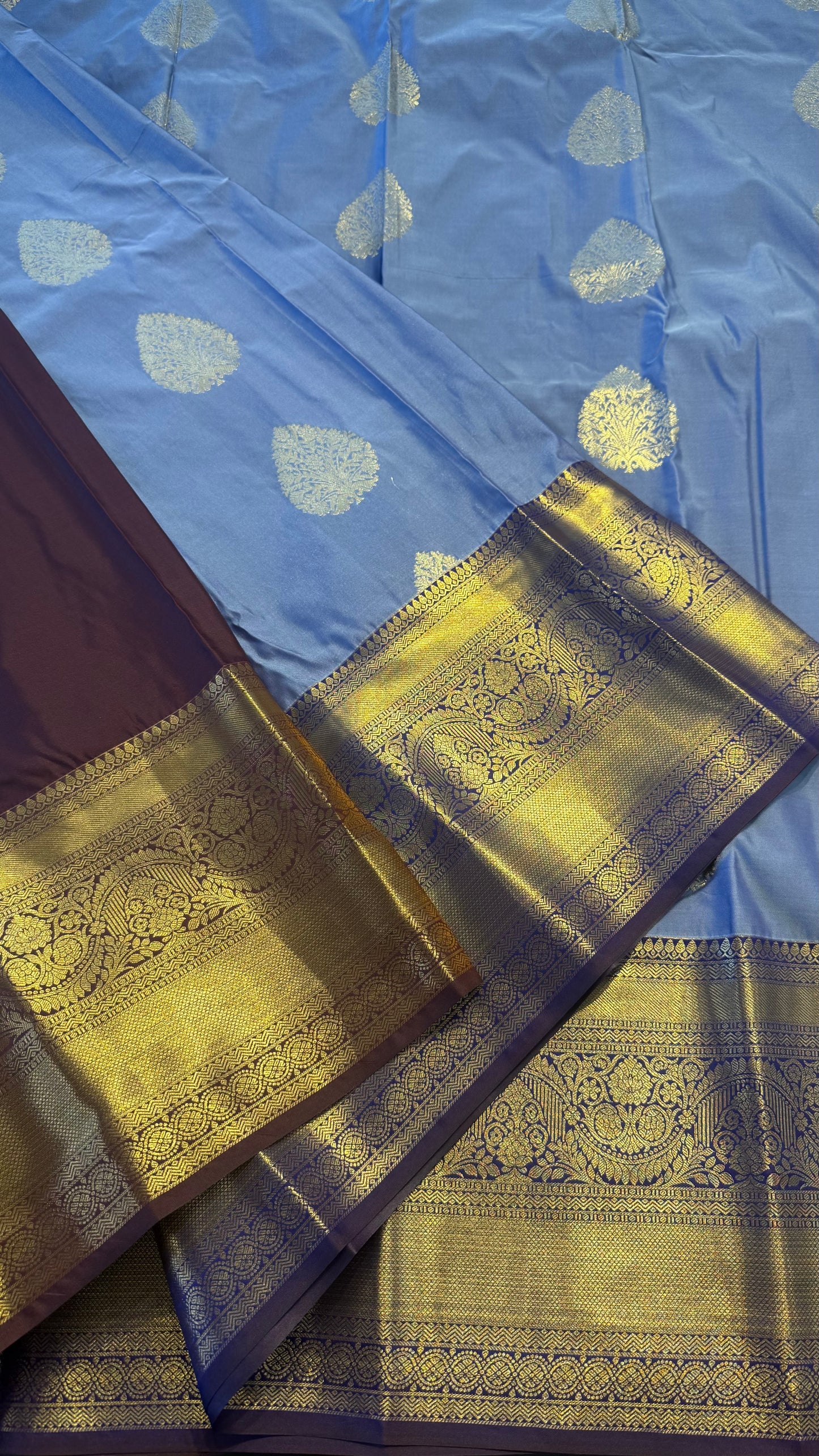 PASTEL PURPLE WITH CONTRAST CHOCOLATE BROWN SEMI SILK KANICHIPURAM SILK SAREE (SSKS03)