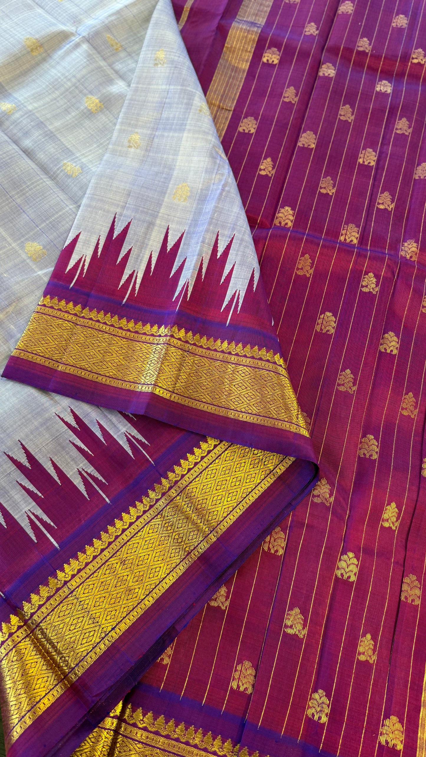 PASTEL PURPLE WITH CONTRAST VADAMALLI PURPLE PURE HANDLOOM KANICHIPURAM SINGLE SIDE BORDER SILK SAREE (KSSB01)