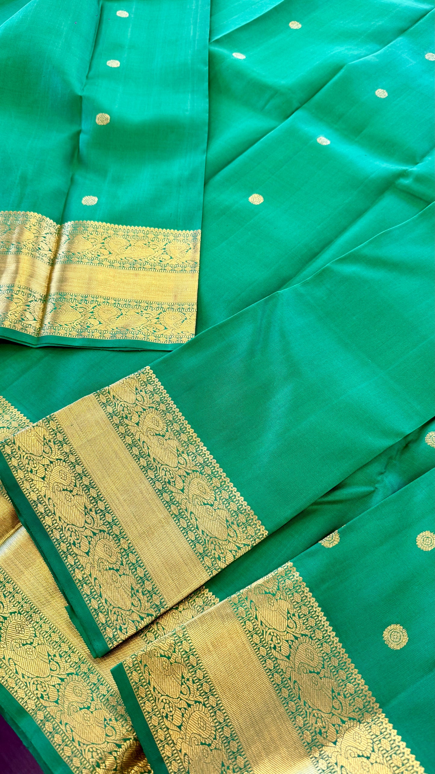 EMERALD GREEN GOLD ZARI HANDLOOM KANICHIPURAM SILK SAREE (KSS132)