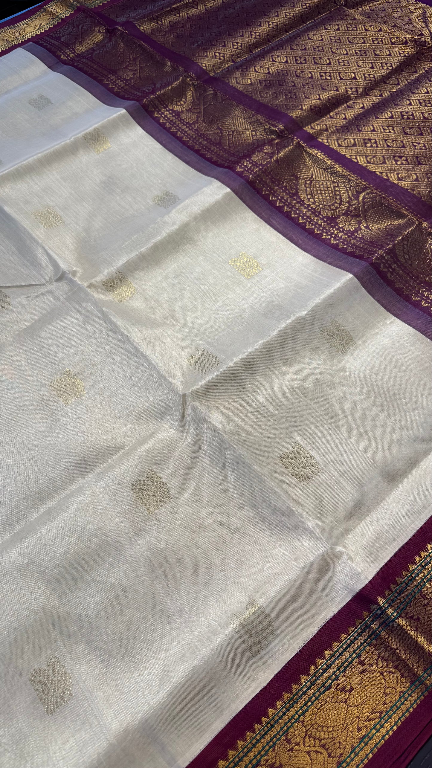 CREAM WITH MAGENTA HANDLOOM KANCHIPURAM SILK COTTON (KSC111)