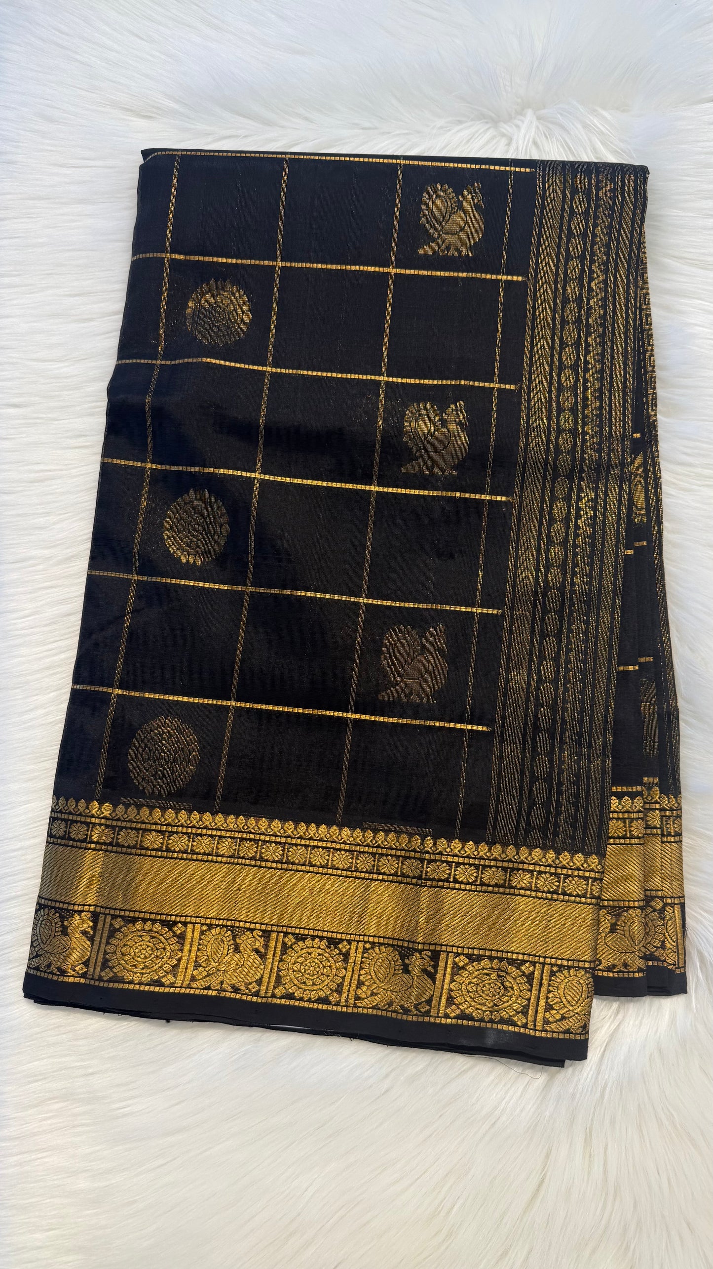 BLACK KATTAM HANDLOOM KANCHIPURAM SILK COTTON (KSC85)