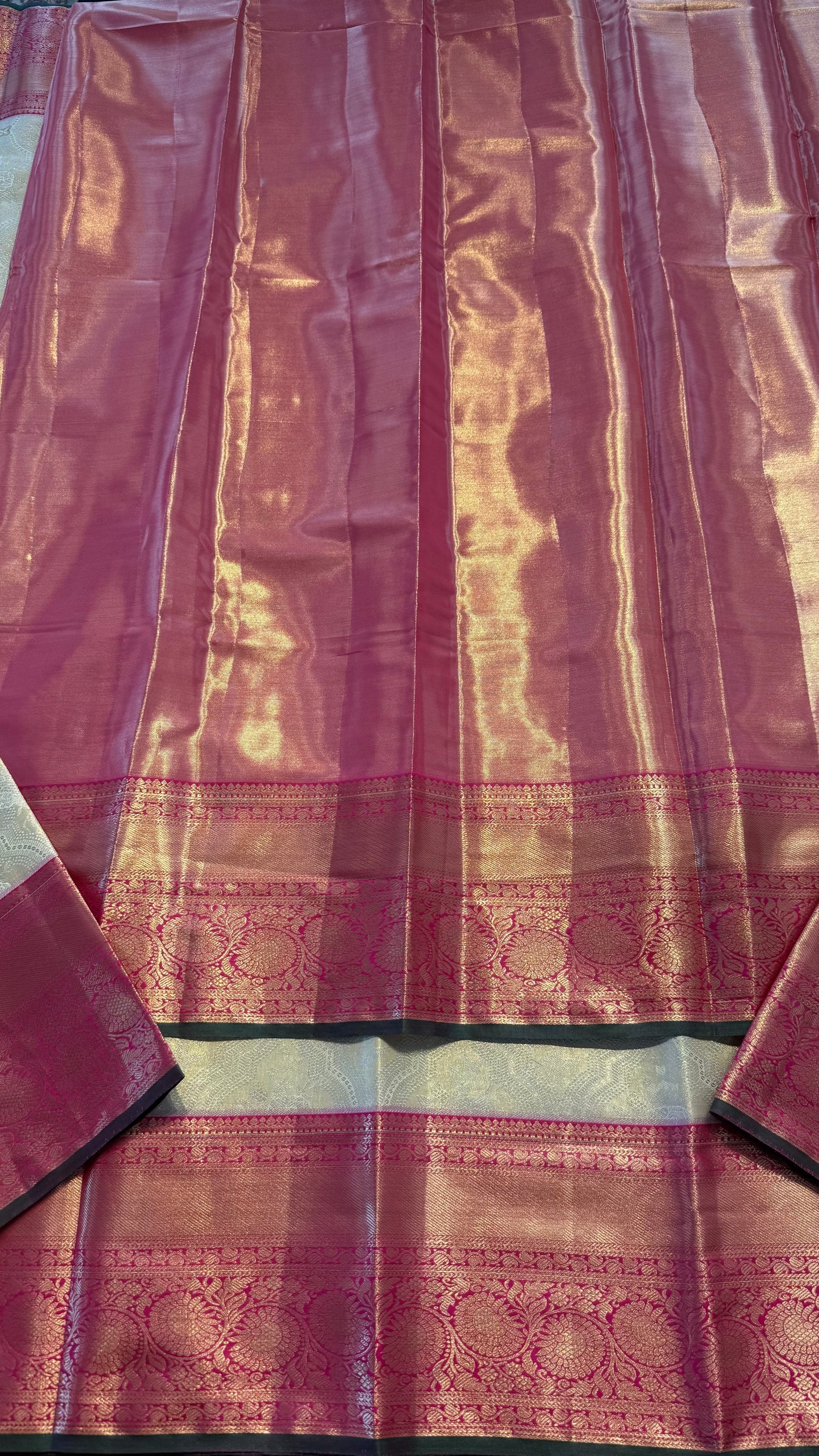 CHAMPAGNE GOLD WITH CONTRAST PINK SEMI SILK KANCHIPURAM SILK SAREE (SSKS65)