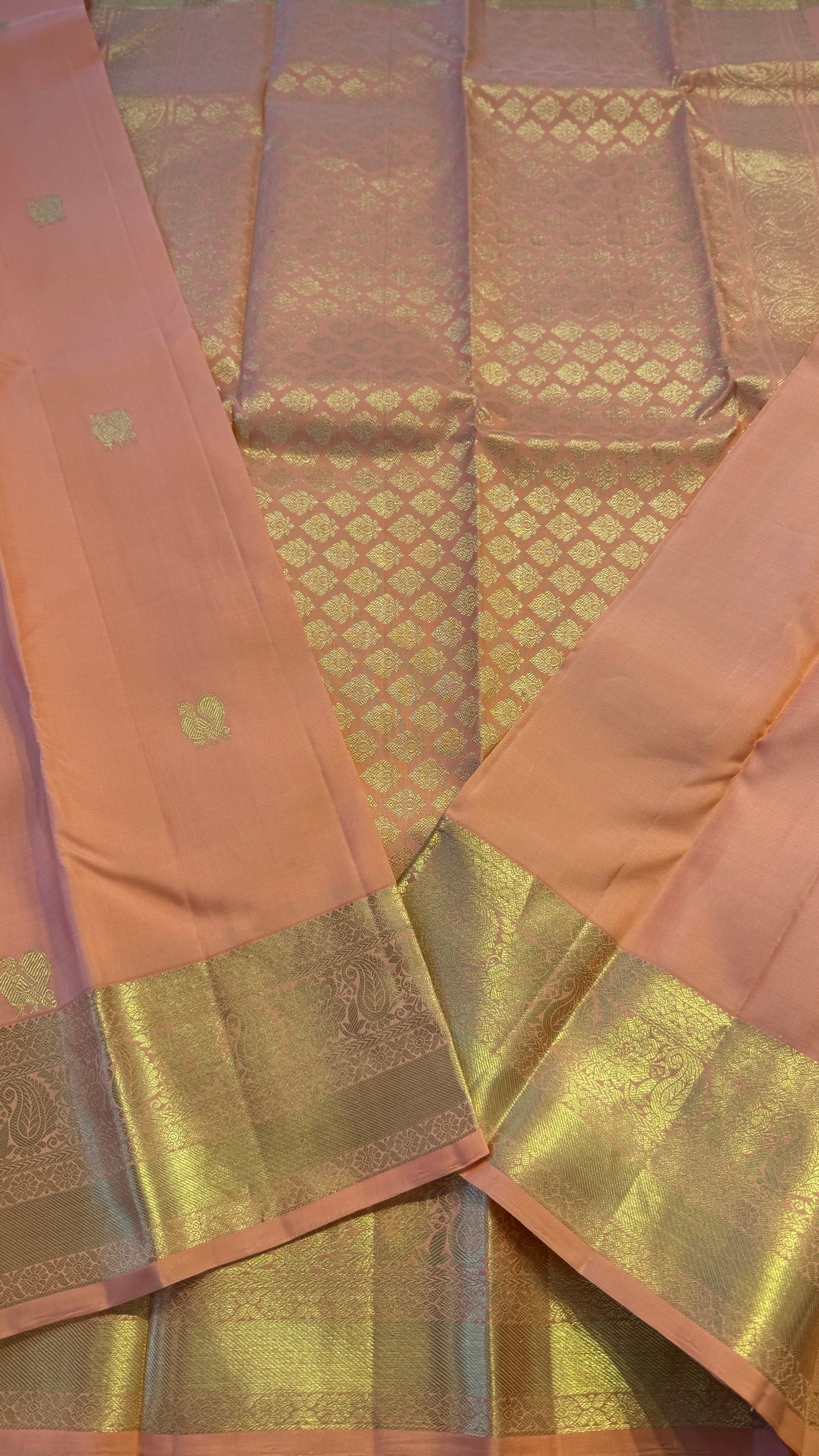 SALMON ORANGE GOLD ZARI HANDLOOM KANICHIPURAM SILK SAREE (KSS250)