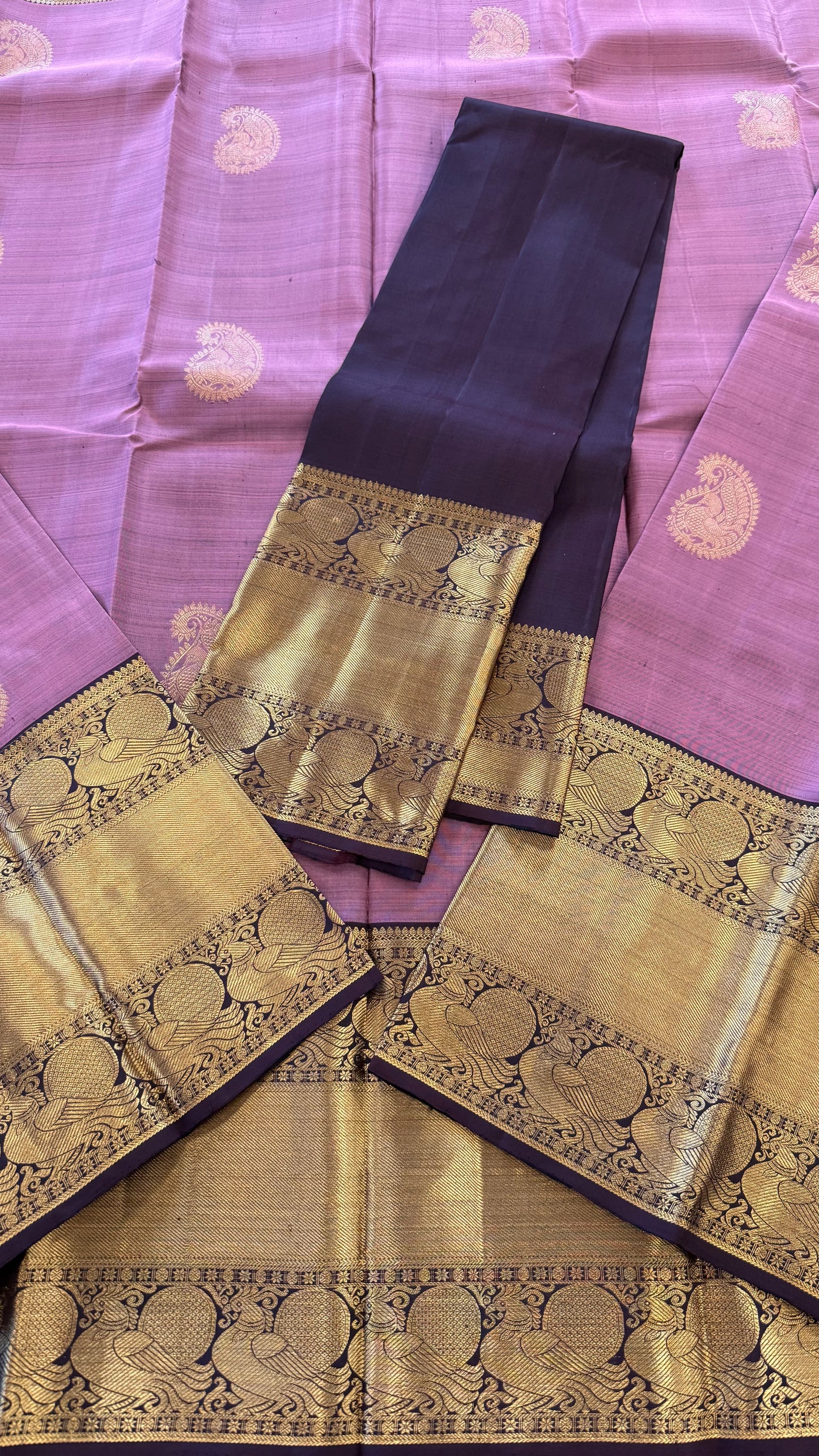COPPER ROSE CONTRAST GOLD ZARI HANDLOOM KANICHIPURAM SILK SAREE (KSS70)