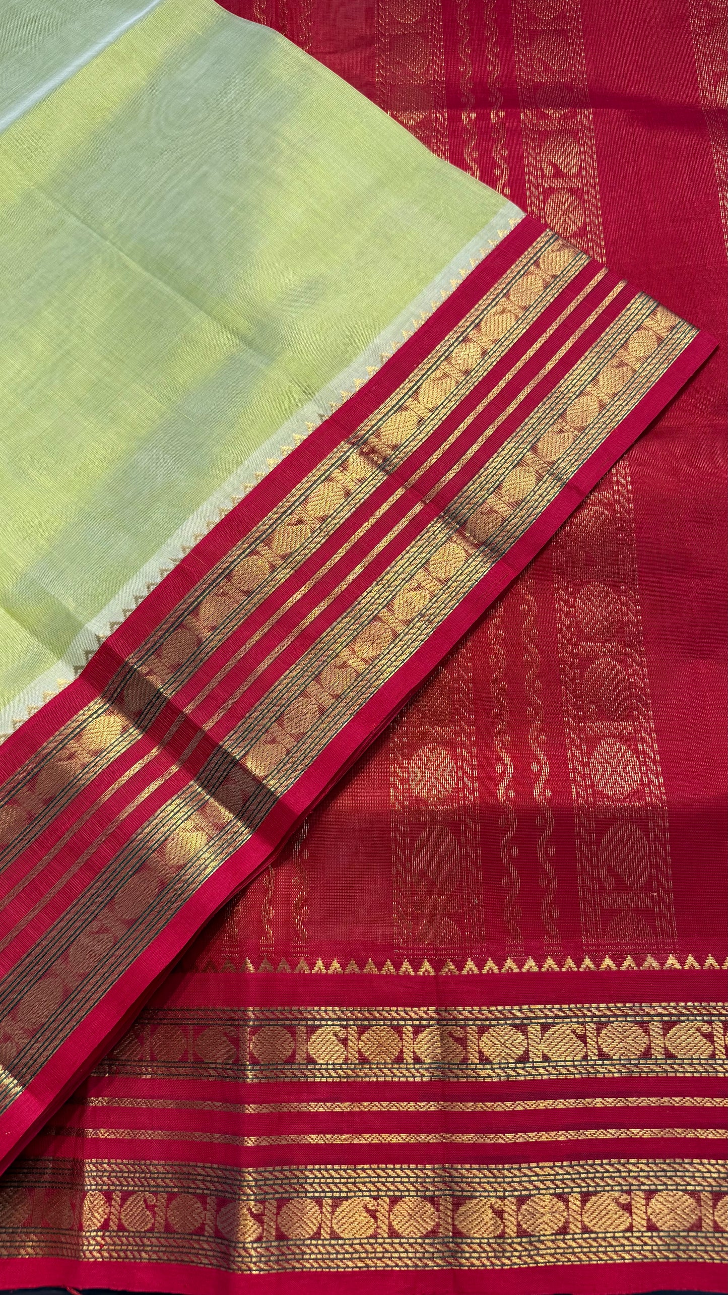 LIGHT LEMON YELLOW WITH CONTRAST RED KANCHIPURAM SILK COTTON (KSC20)