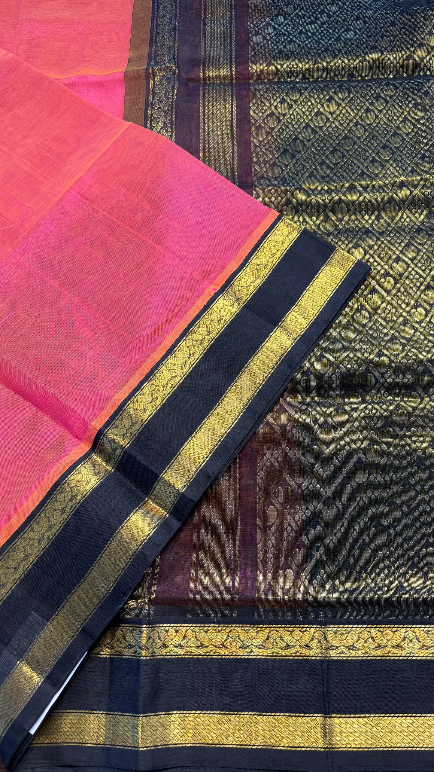 KANAKAMBARAM ORANGE WITH CONSTRAST BLACK KANCHIPURAM SILK COTTON (KSC115)