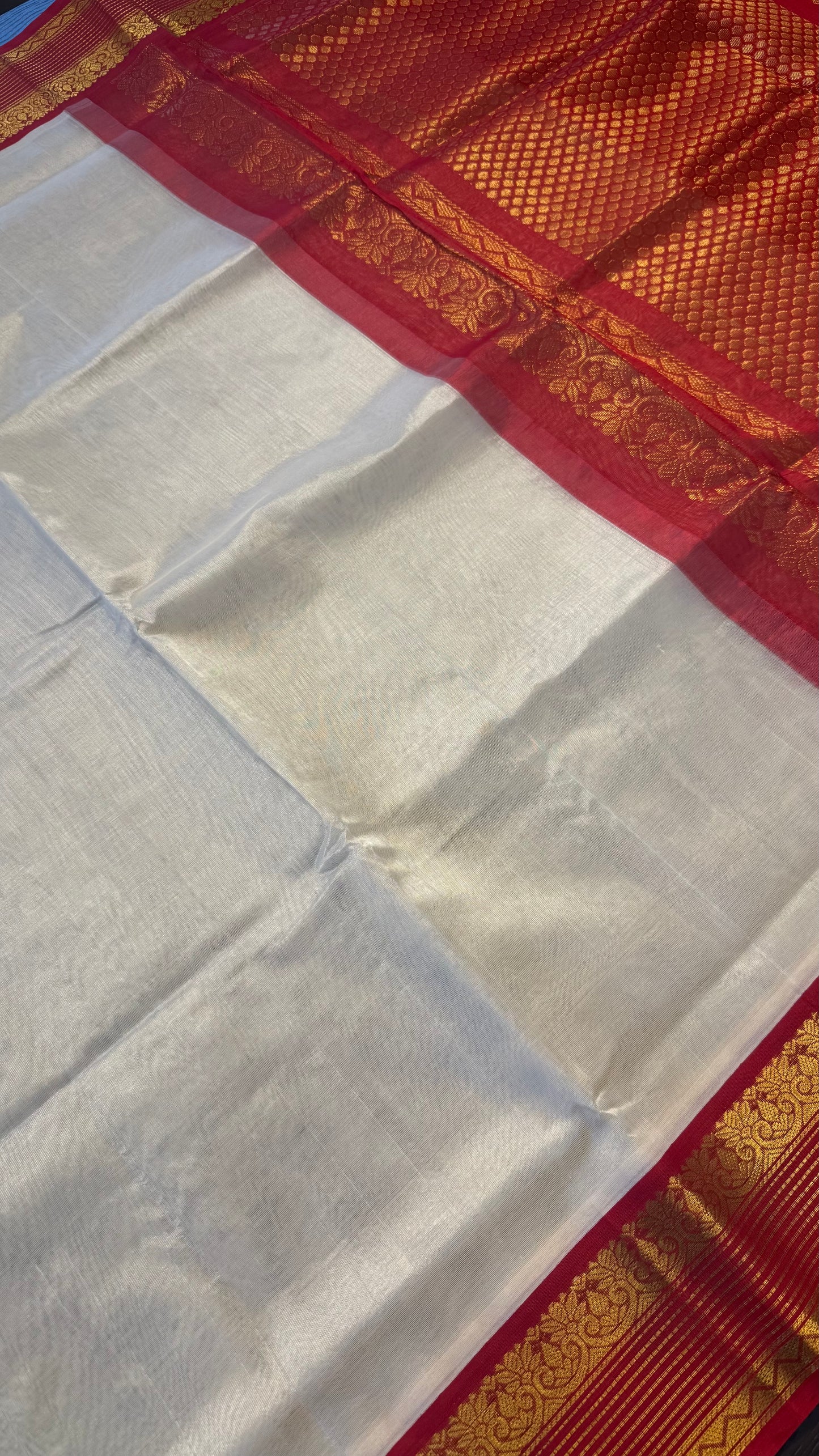 OFF WHITE WITH CONTRAST RED KANCHIPURAM SILK COTTON (KSC119)