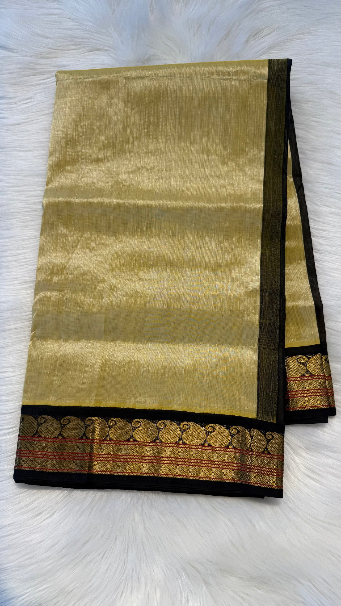 GOLD WITH CONTRAST BLACK KANCHIPURAM SILK COTTON SAREE (KSC10)