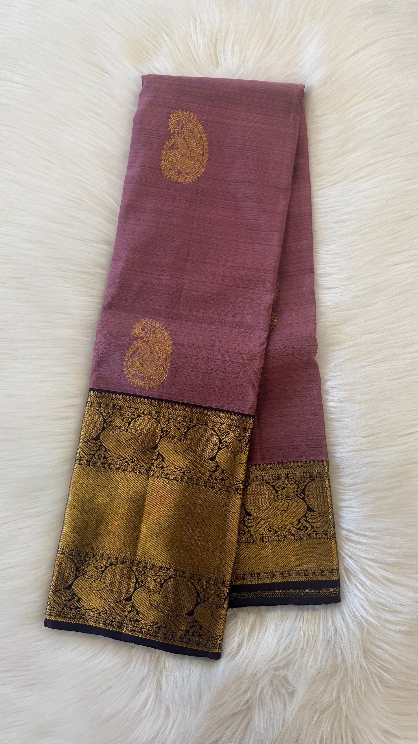 COPPER ROSE CONTRAST GOLD ZARI HANDLOOM KANICHIPURAM SILK SAREE (KSS70)