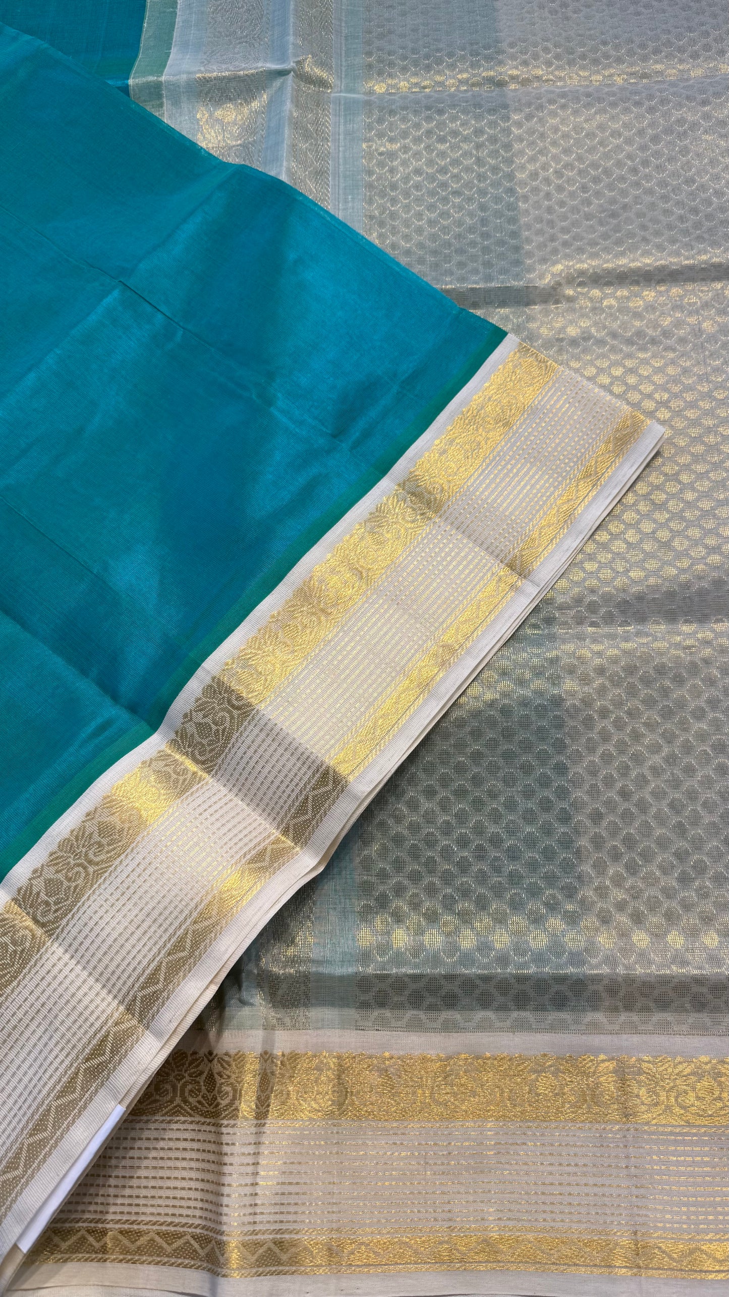 MINT GREEN WITH OFF WHITE HANDLOOM KANCHIPURAM SILK COTTON (KSC123)