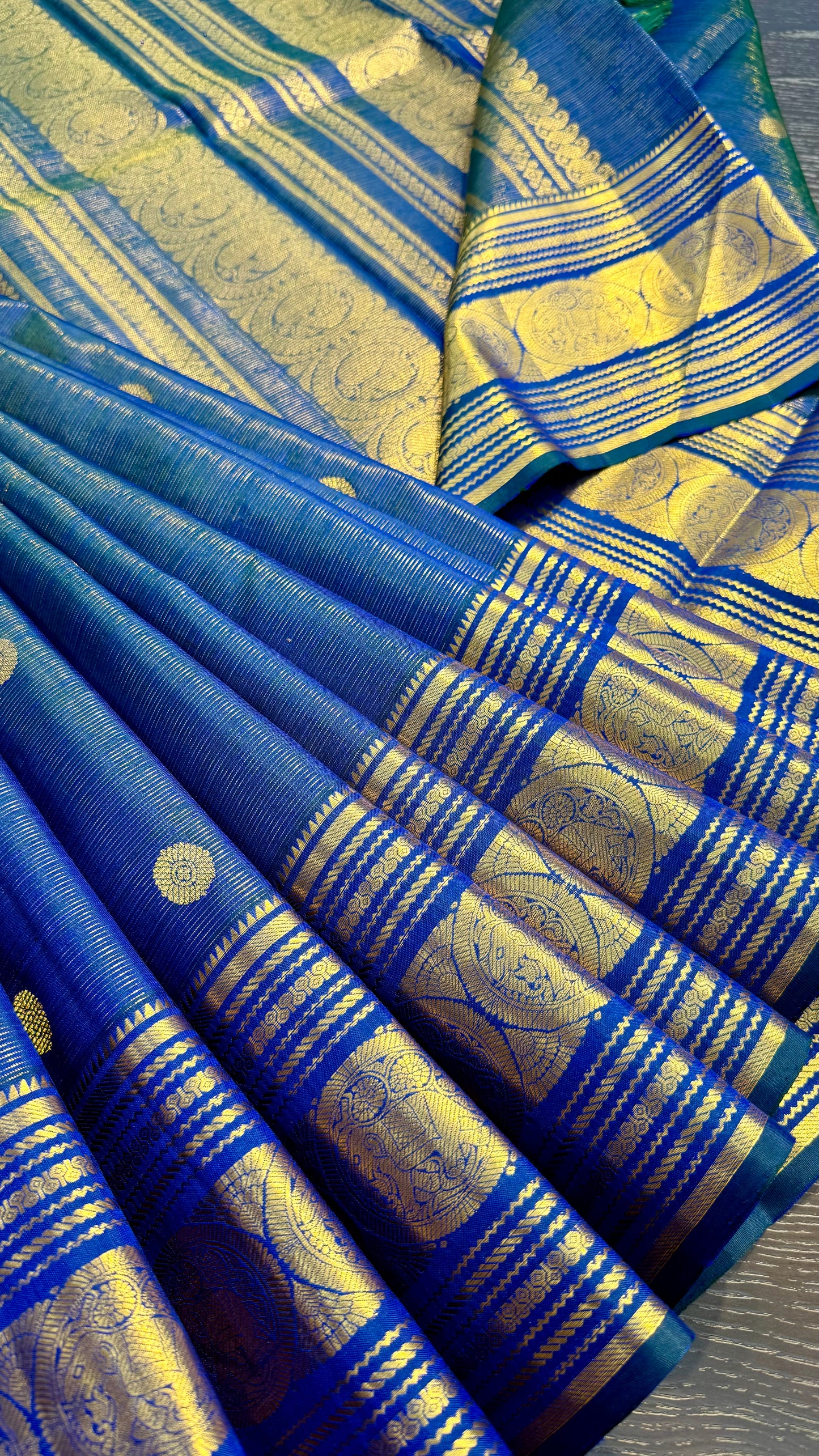 VAIRA OOSI PEACOCK BLUE ELEPHANT BORDER HANDLOOM KANICHIPURAM SILK SAREE (KSS27)