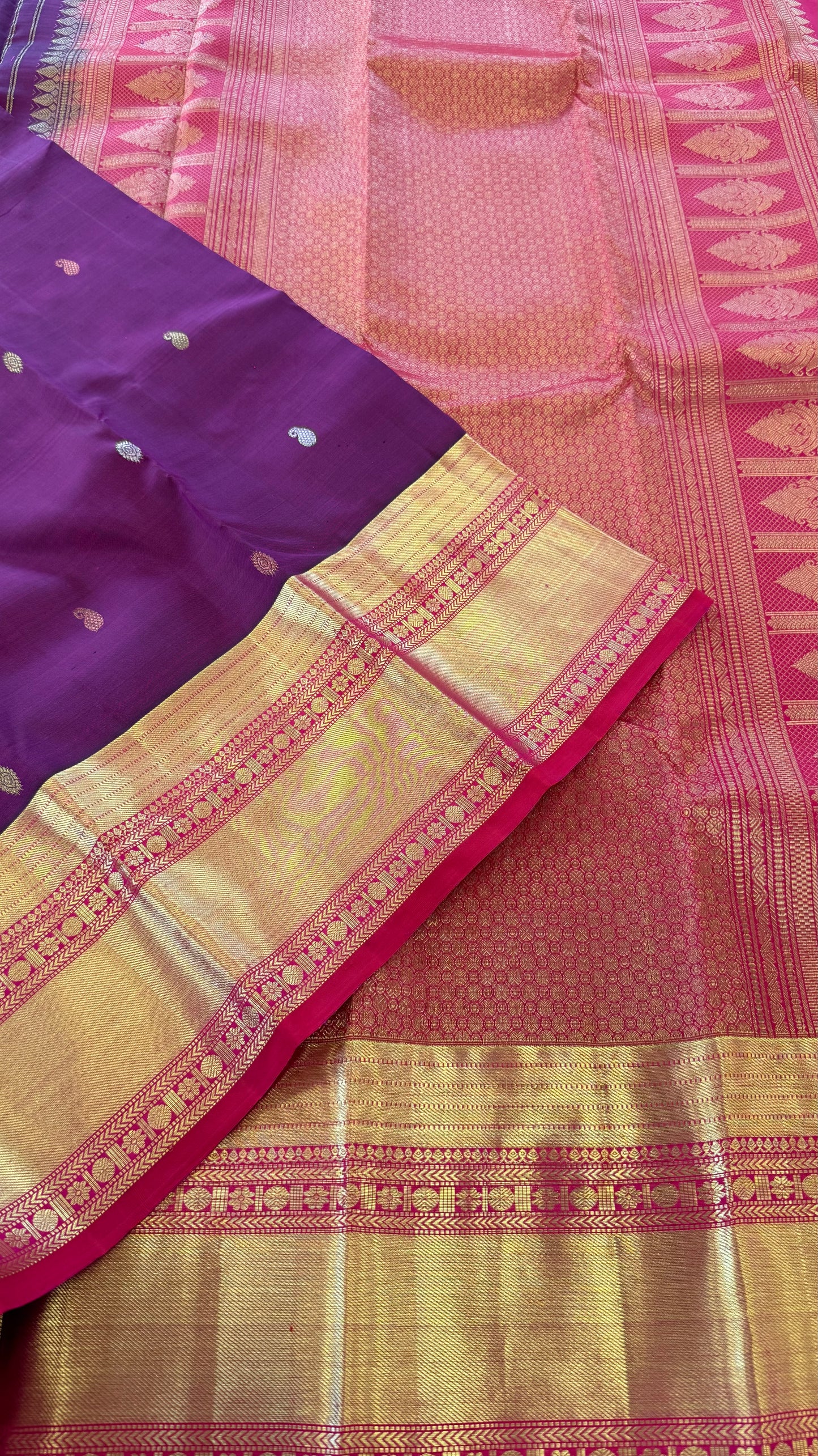 DARK RASBERRY WITH CONTRAST PINK GOLD ZARI HANDLOOM KANICHIPURAM SILK SAREE (KSS64)