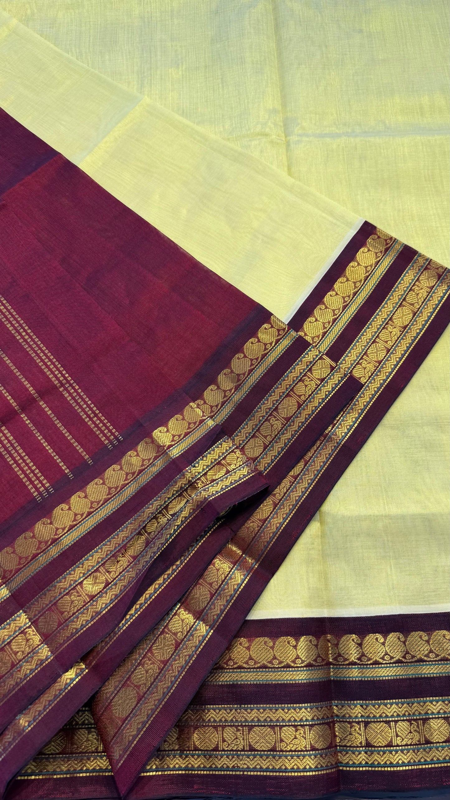 LIME YELLOW WITH MAROON HANDLOOM KANCHIPURAM SILK COTTON (KSC122)