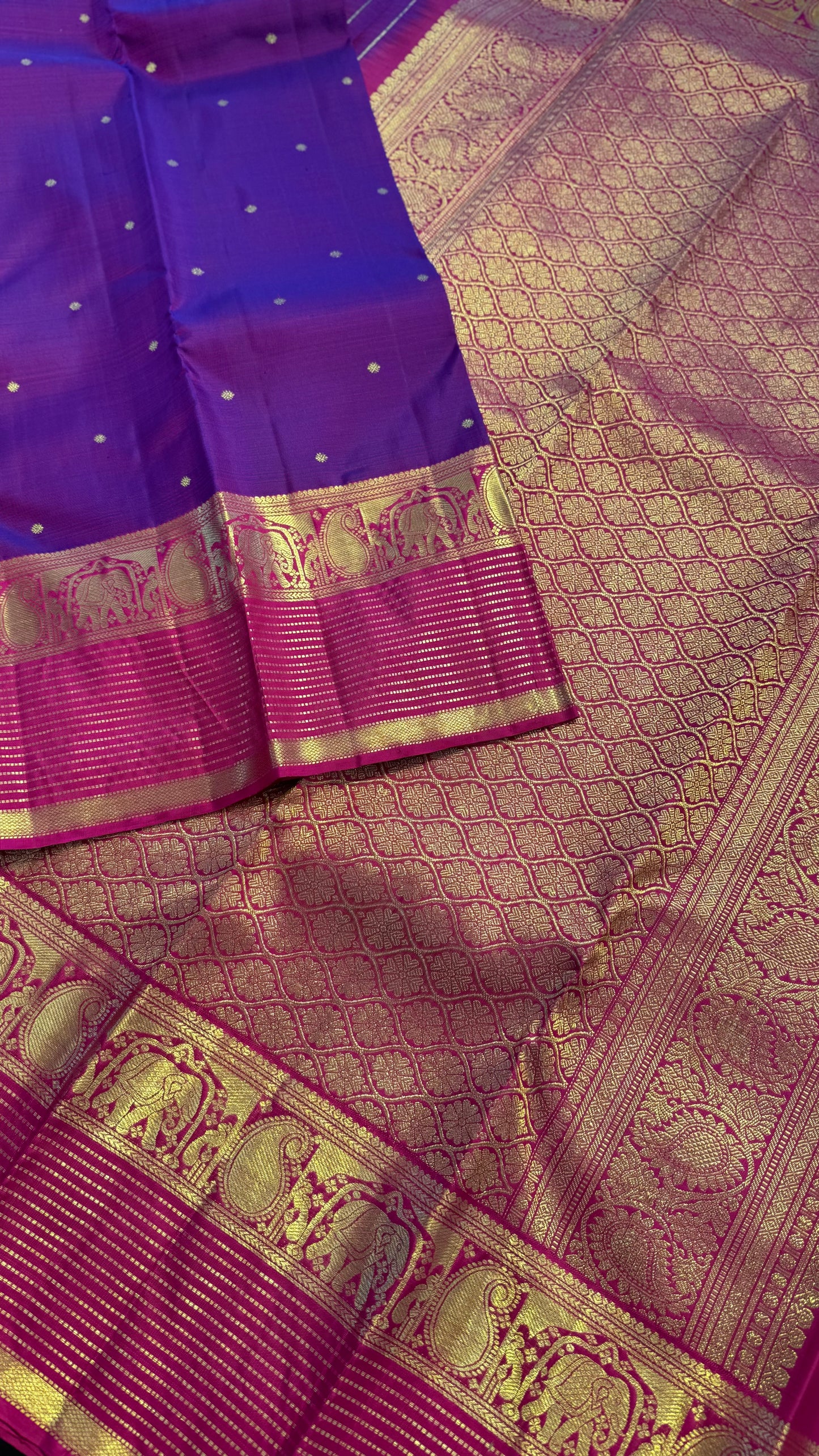 VADAMALLI PURPLE WITH CONTRAST RANI PINK GOLD ZARI HANDLOOM KANICHIPURAM SILK SAREE (KSS248)