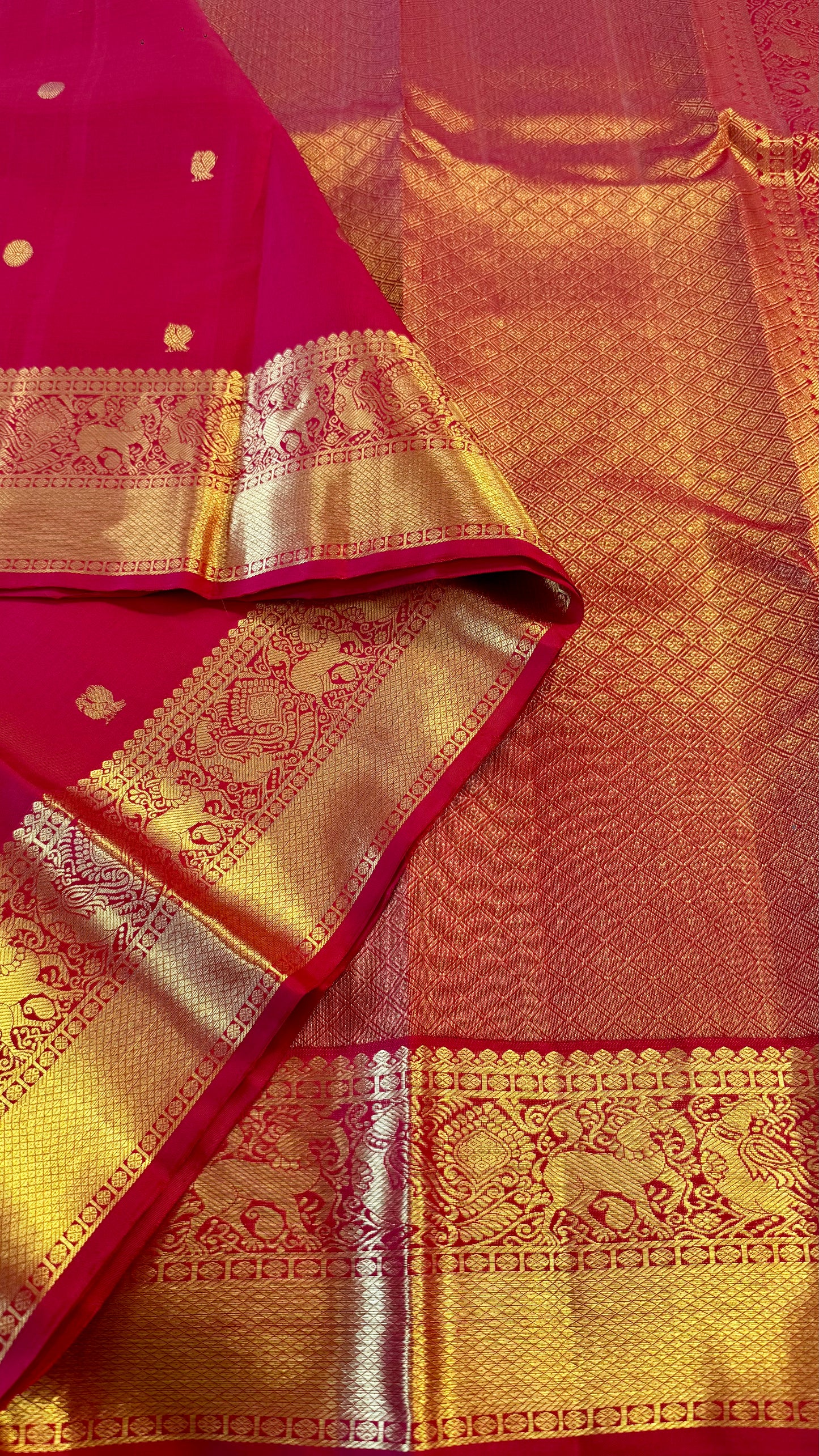 CHILLI RED,DUAL TONE GREEN CONTRAST BLOUSE HANDLOOM KANICHIPURAM SILK SAREE (KSS41)