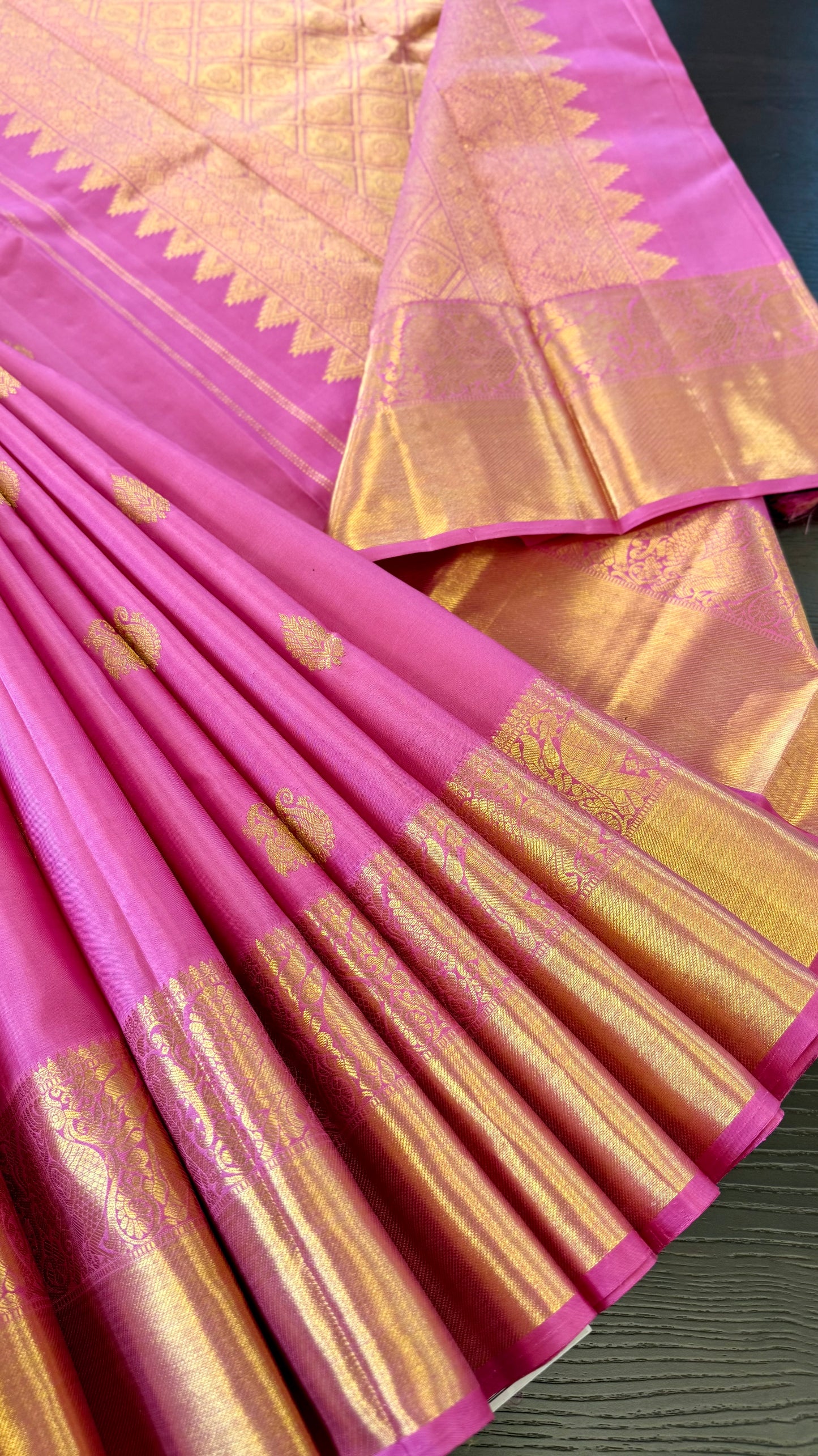 CANDY PINK GOLD ZARI HANDLOOM KANICHIPURAM SILK SAREE (KSS148)