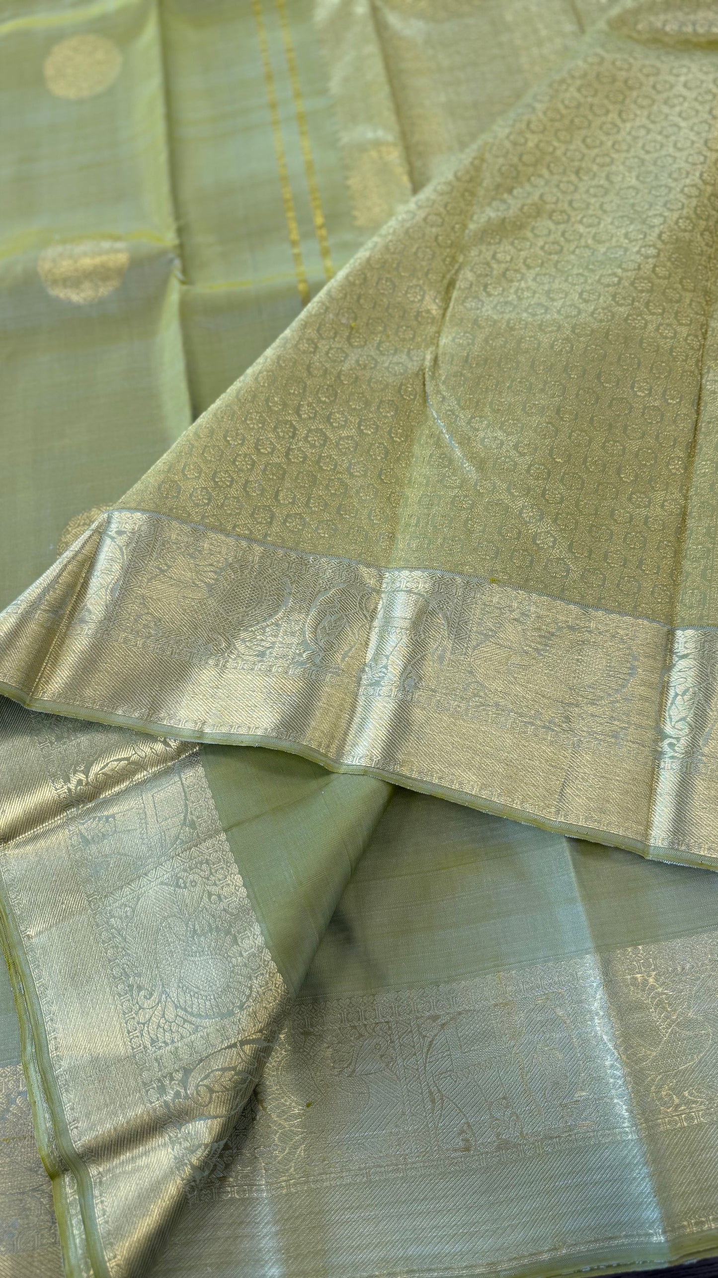SUGAR CANE GREEN GOLD ZARI HANDLOOM KANICHIPURAM SILK SAREE (KSS246)