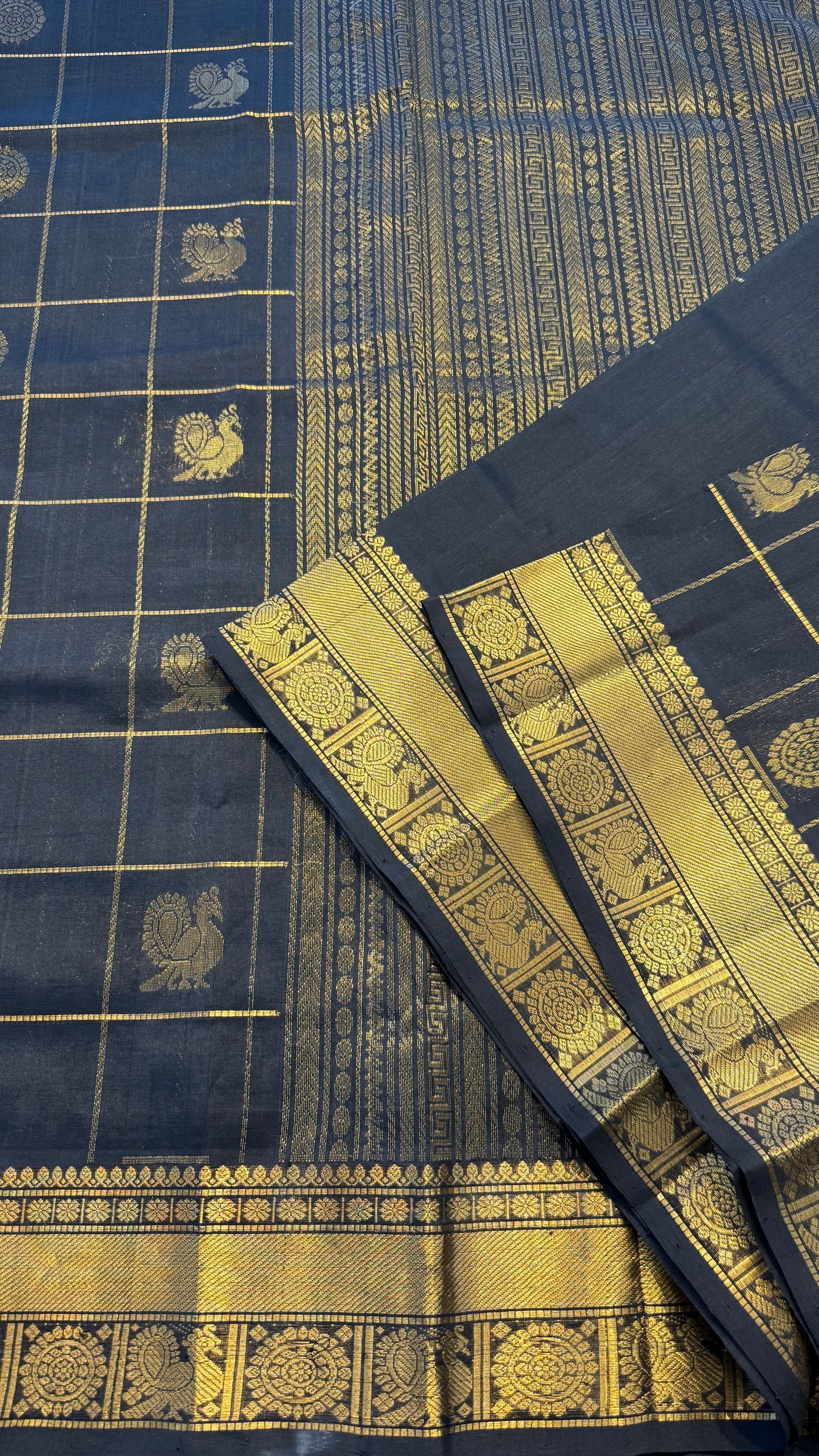 BLACK KATTAM HANDLOOM KANCHIPURAM SILK COTTON (KSC85)