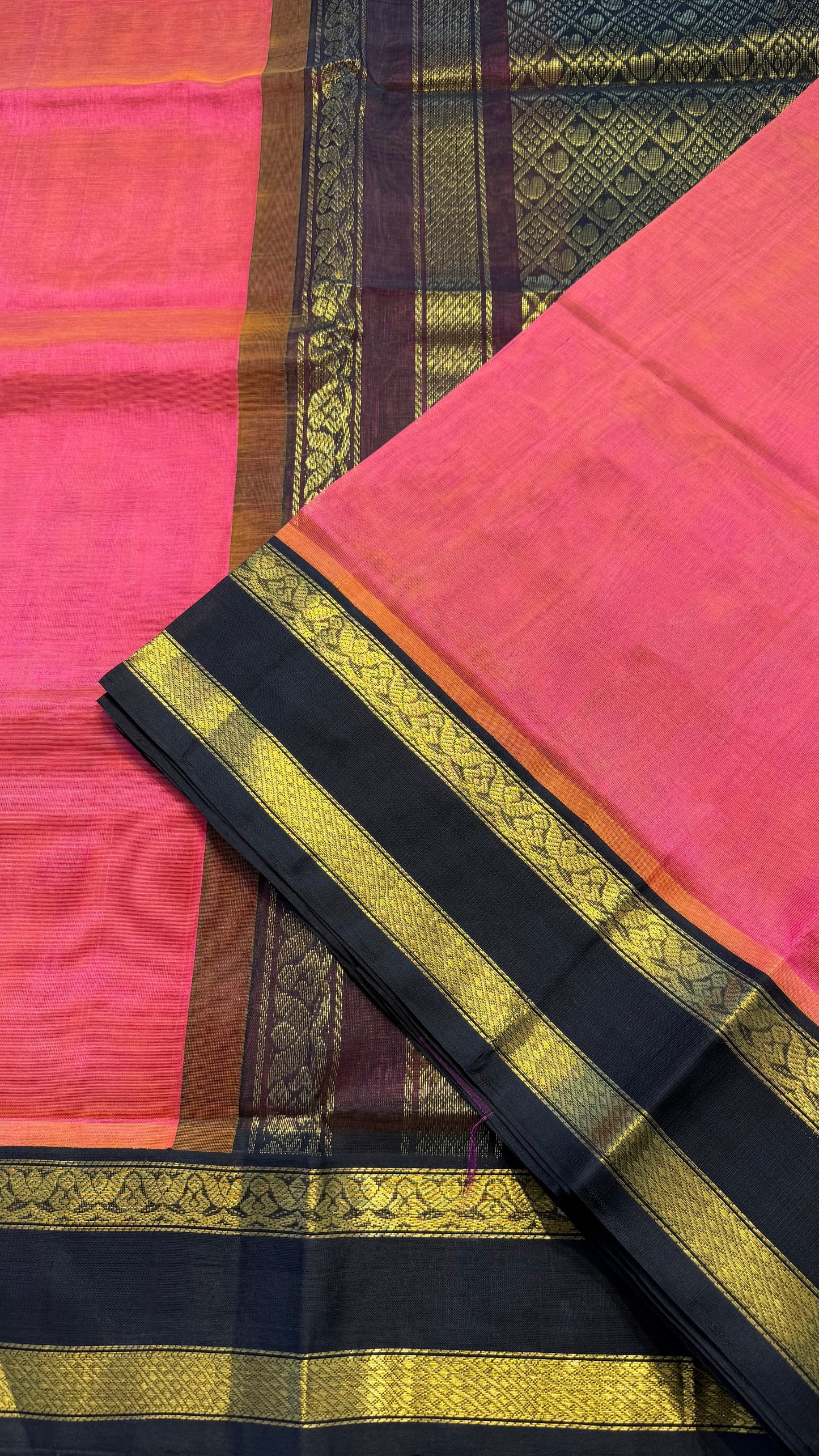 KANAKAMBARAM ORANGE WITH CONSTRAST BLACK KANCHIPURAM SILK COTTON (KSC115)